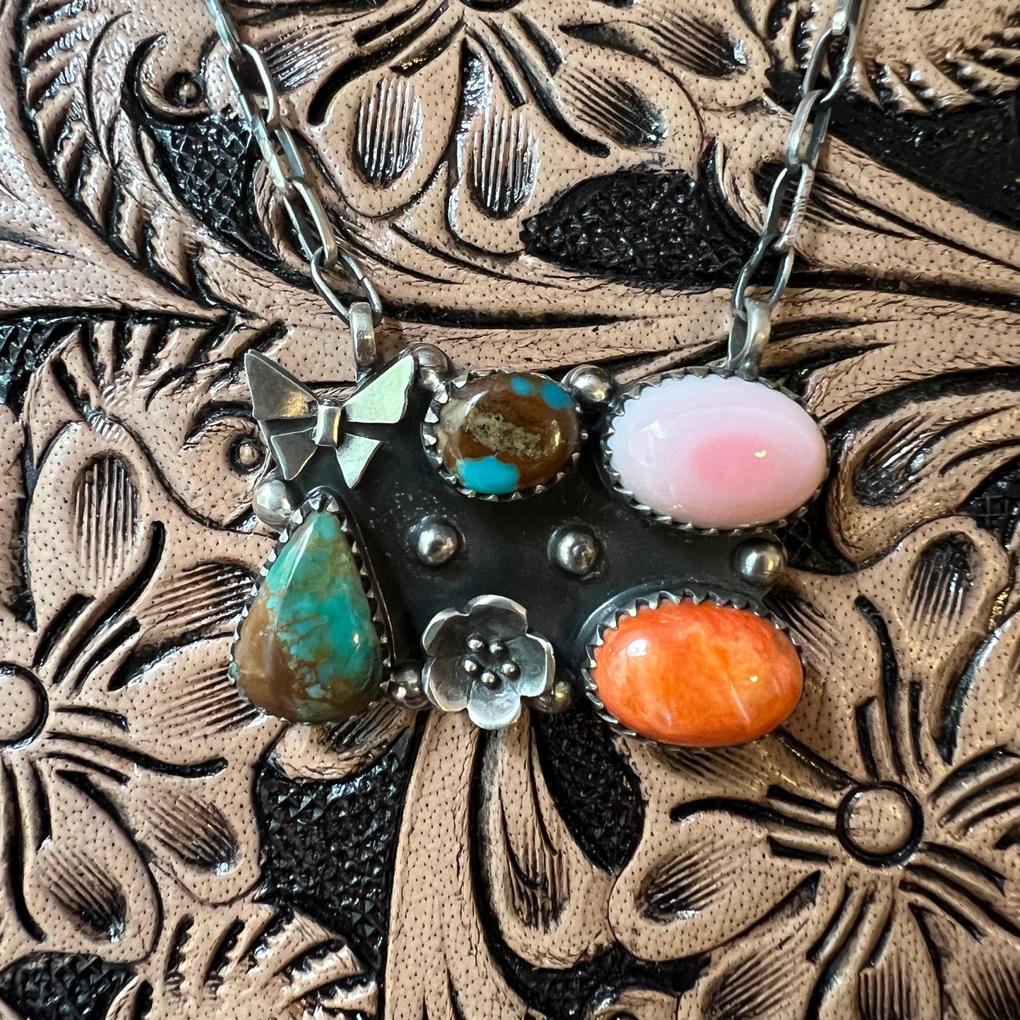 Sterling Silver Multistone Turquoise Bar Necklace
