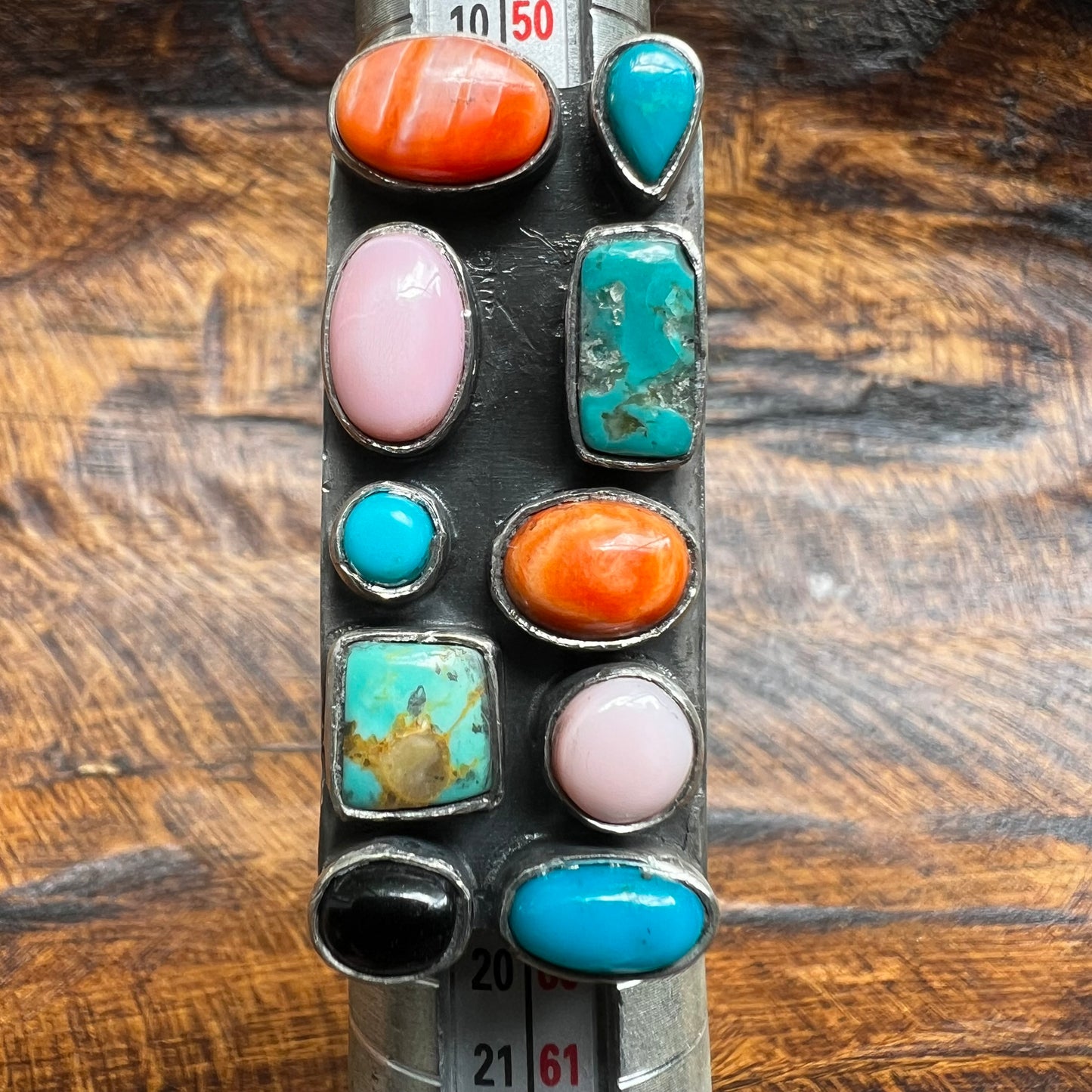 Sterling Silver Multi-Stone Statement Ring | Kingman Turquoise, Queen Conch, Spiny Oyster & Black Onyx