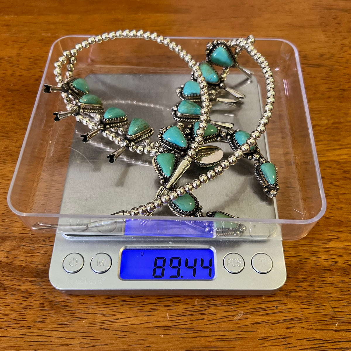 Kingman Turquoise Squash Blossom Necklace Sterling Silver