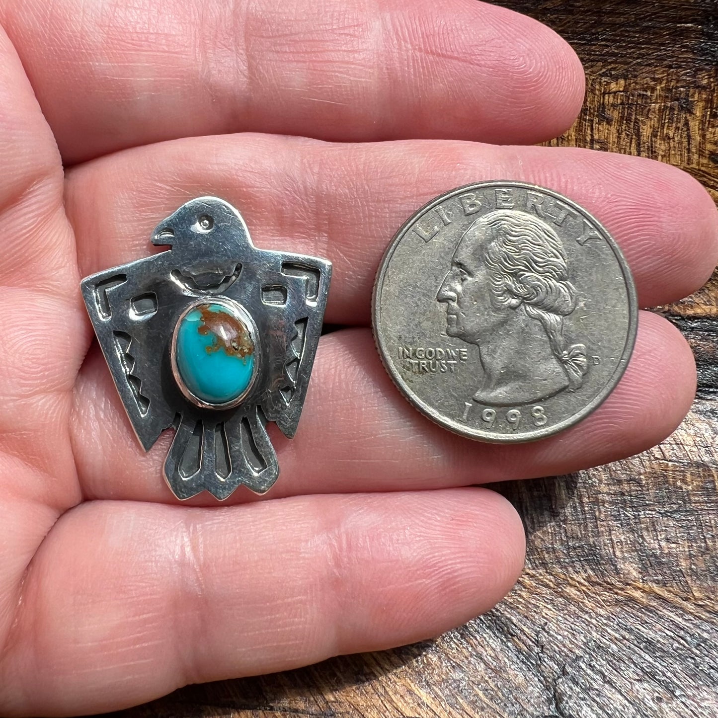 Sterling Silver Kingman Turquoise Thunderbird Ring Size 8.5
