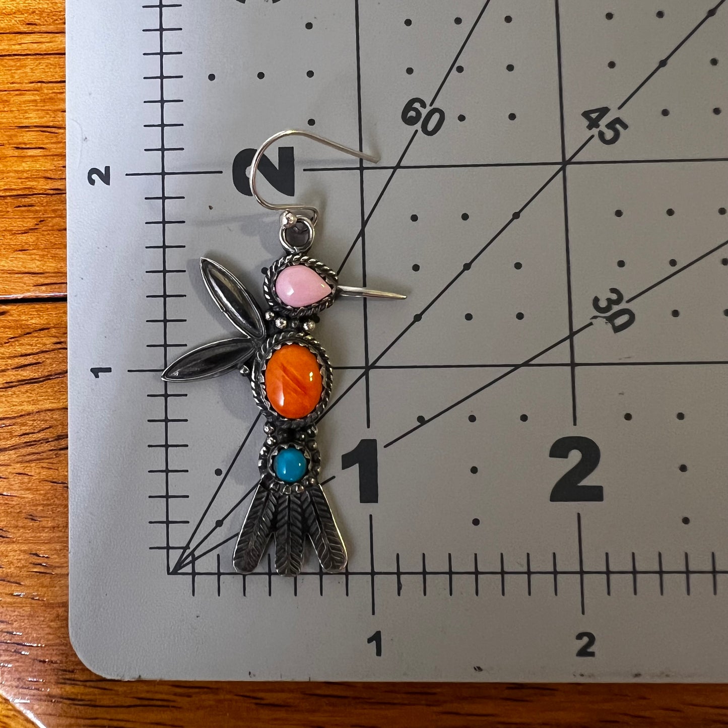 Multi-Stone Hummingbird Earrings – Pink Conch, Spiny Oyster & Turquoise