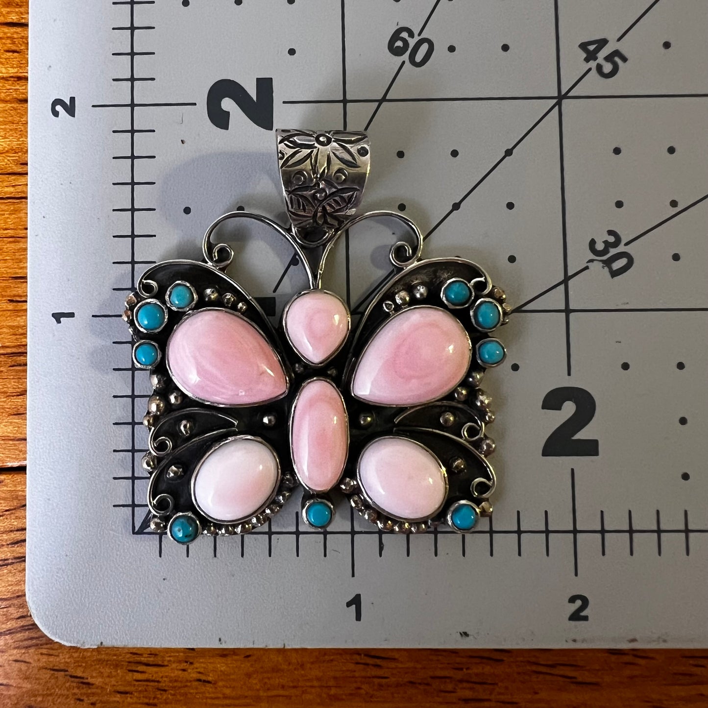 Sterling Silver Queen Conch & Kingman Turquoise Butterfly Pendant