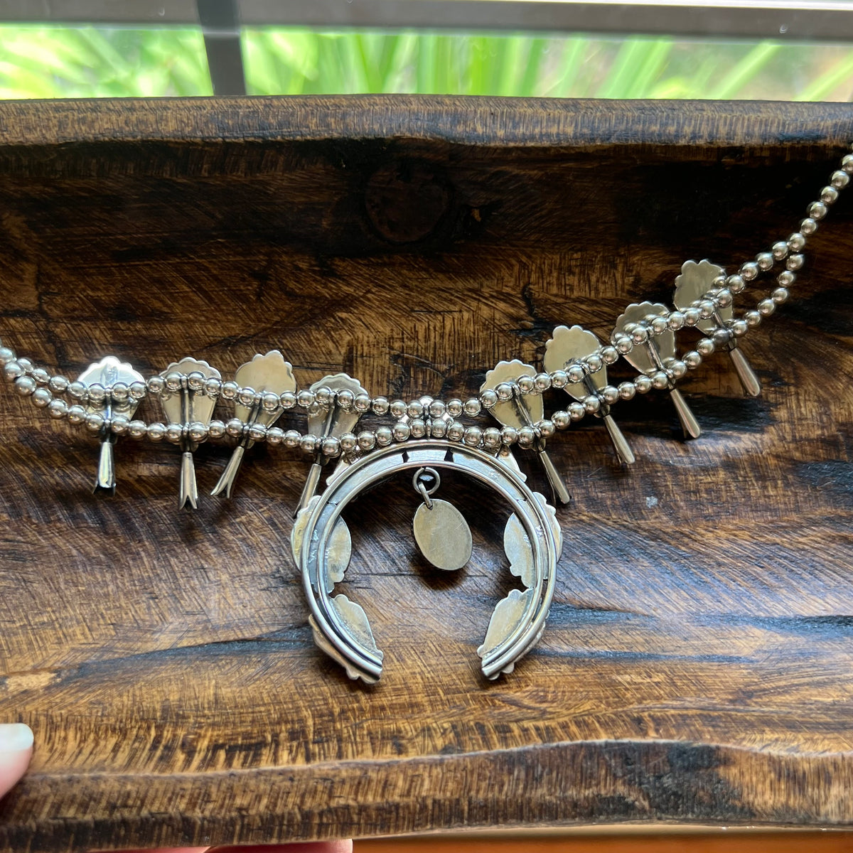 Kingman Turquoise Squash Blossom Necklace Sterling Silver