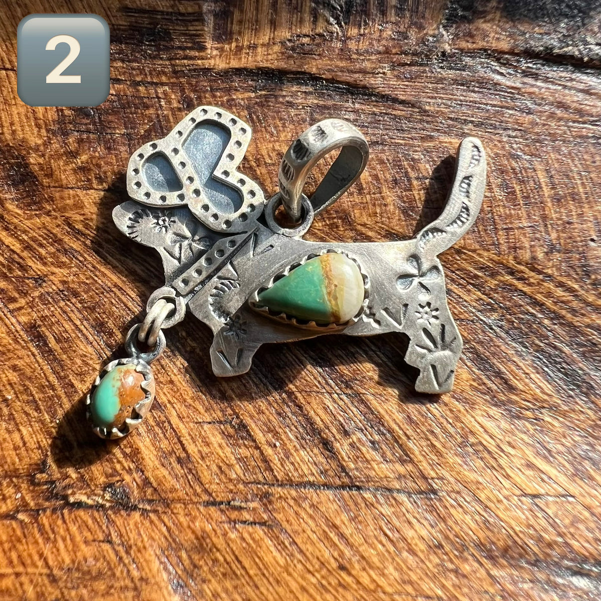 Sterling Silver Kingman Turquoise Cowboy Dachshund Pendants