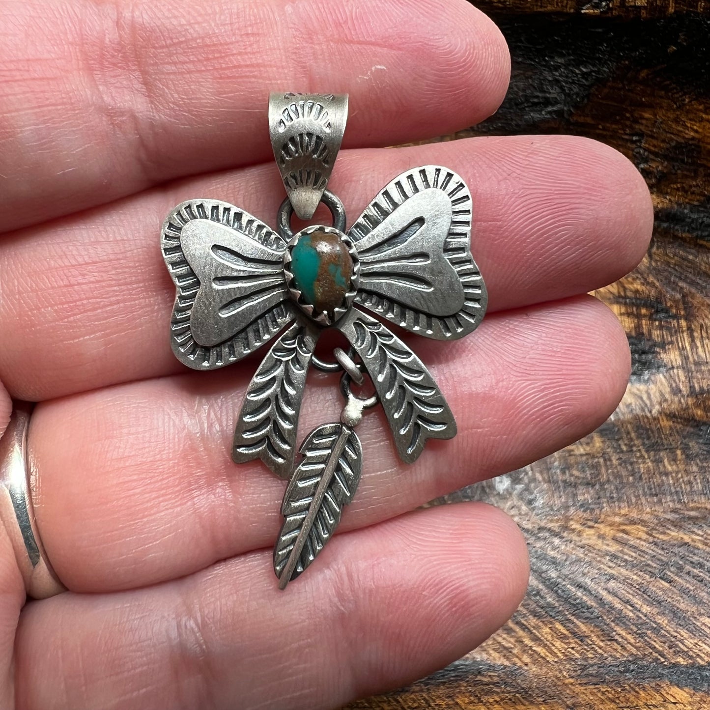 Sterling Silver Fox Turquoise Bow Pendant