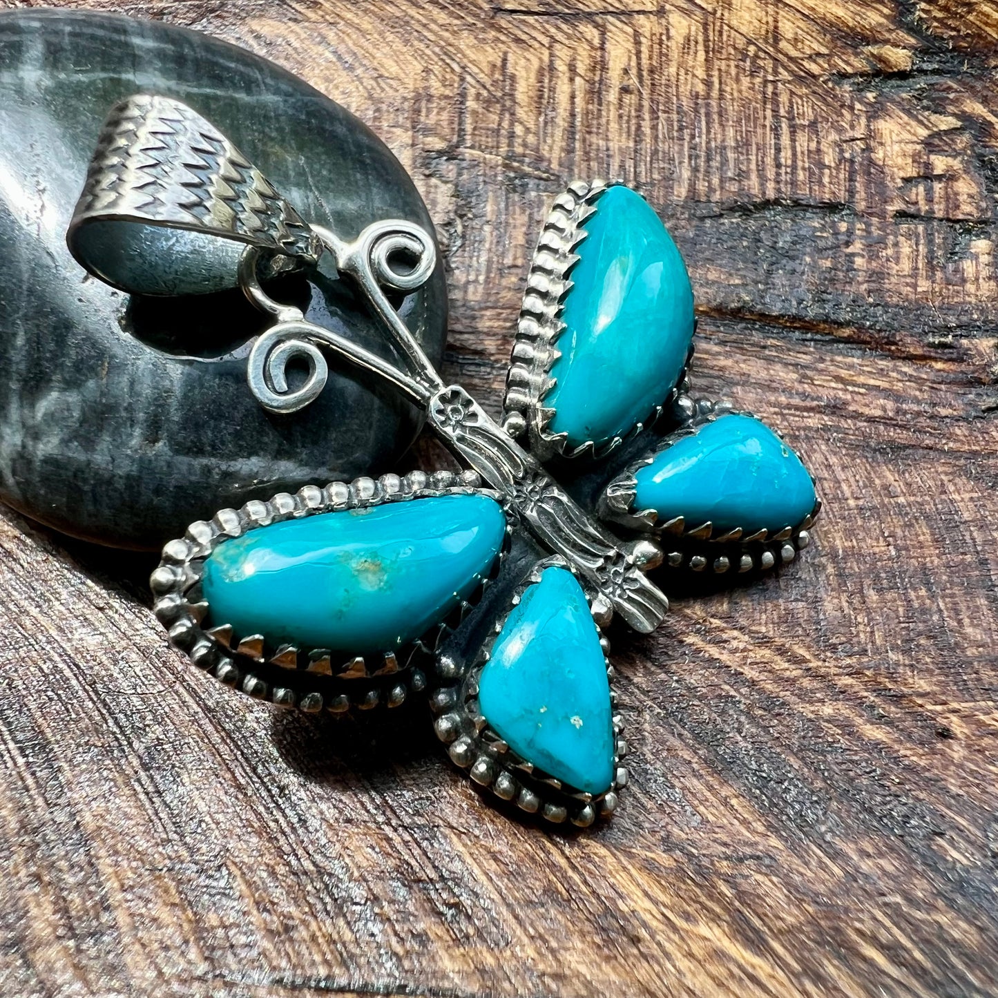 Kingman Turquoise Butterfly Pendant in Sterling Silver