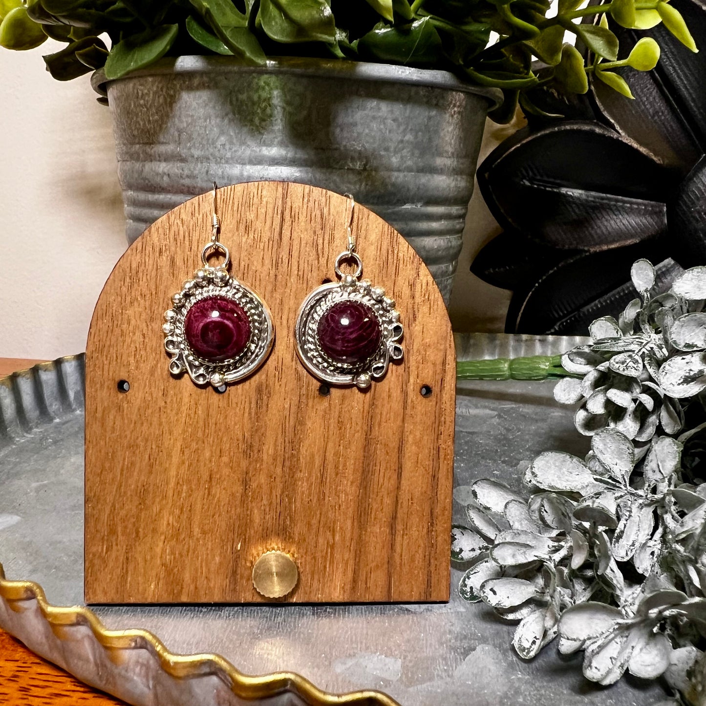 Sterling Silver Purple Spiny Oyster Earrings by Donovan Nez Navajo Handmade