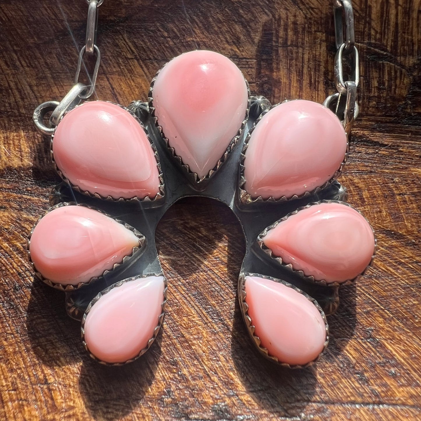 Sterling Silver Pink Conch Naja Statement Necklace