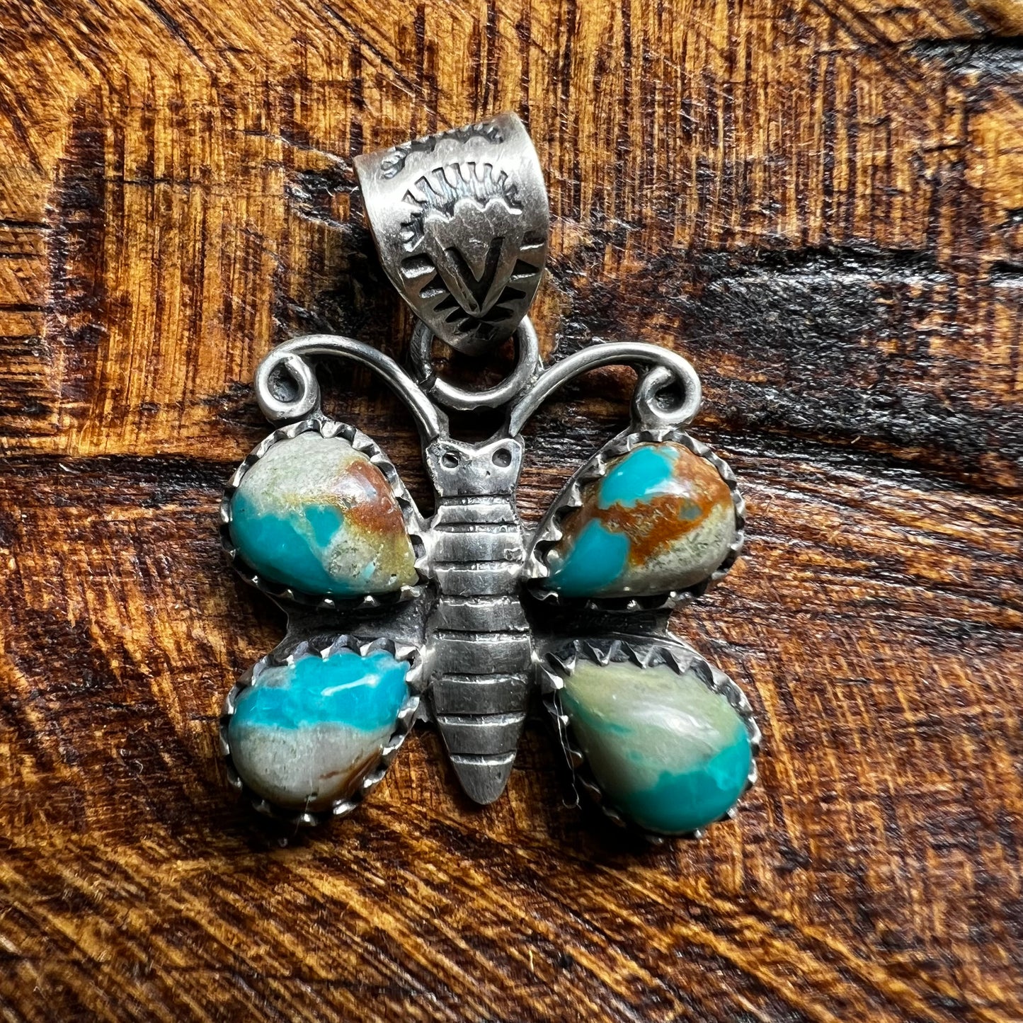 Sterling Silver Ribbon Turquoise Butterfly Pendant