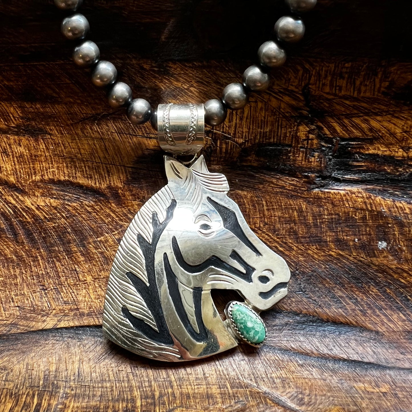 Alonzo Mariano Navajo Sterling Silver Horse Kingman Turquoise Pendant Signed
