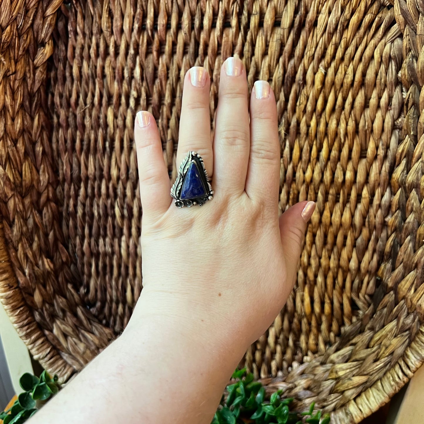 Lapis Lazuli Triangular Statement Ring in Sterling Silver Size 8.5