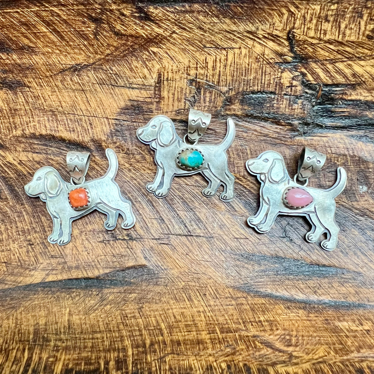 Sterling Silver Dog Pendant – Spiny Oyster, Turquoise or Queen Conch
