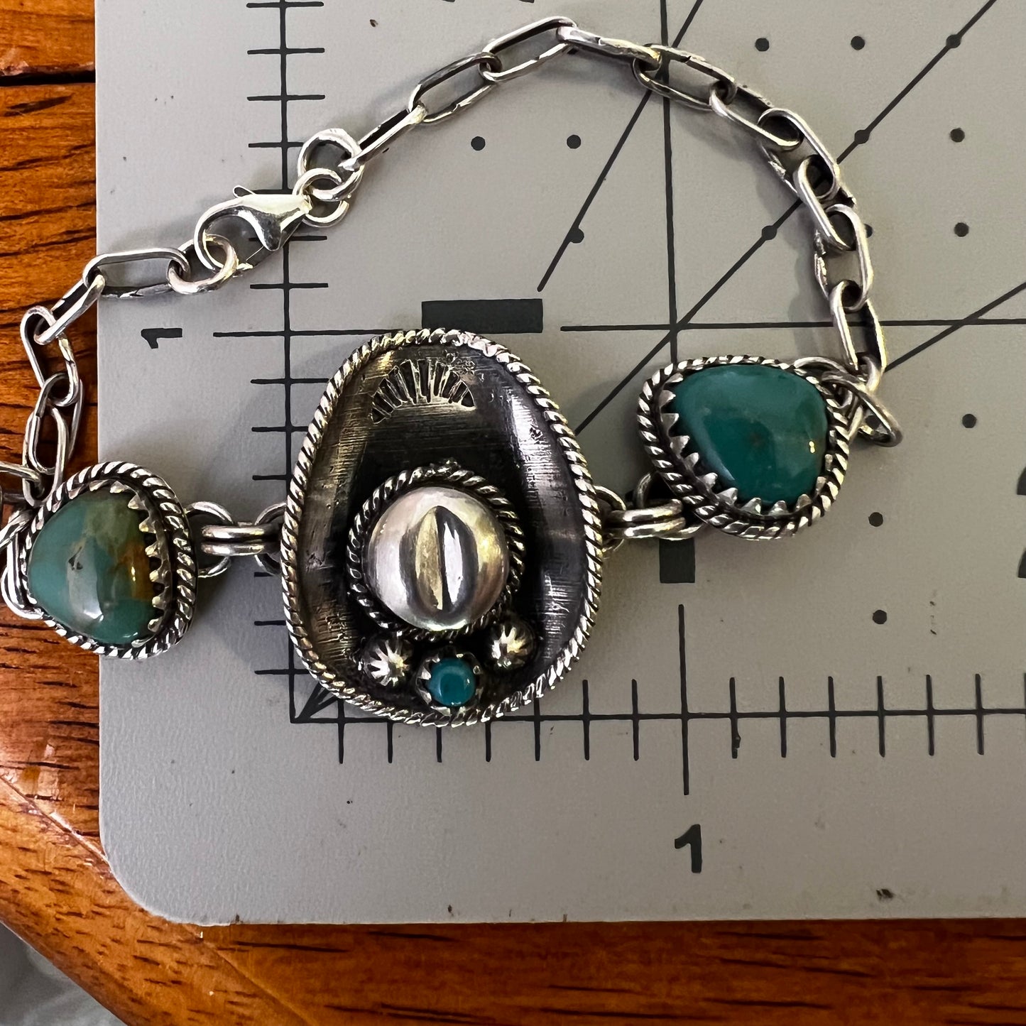 Turquoise Cowboy Hat Sterling Silver Bracelet – 7.5”