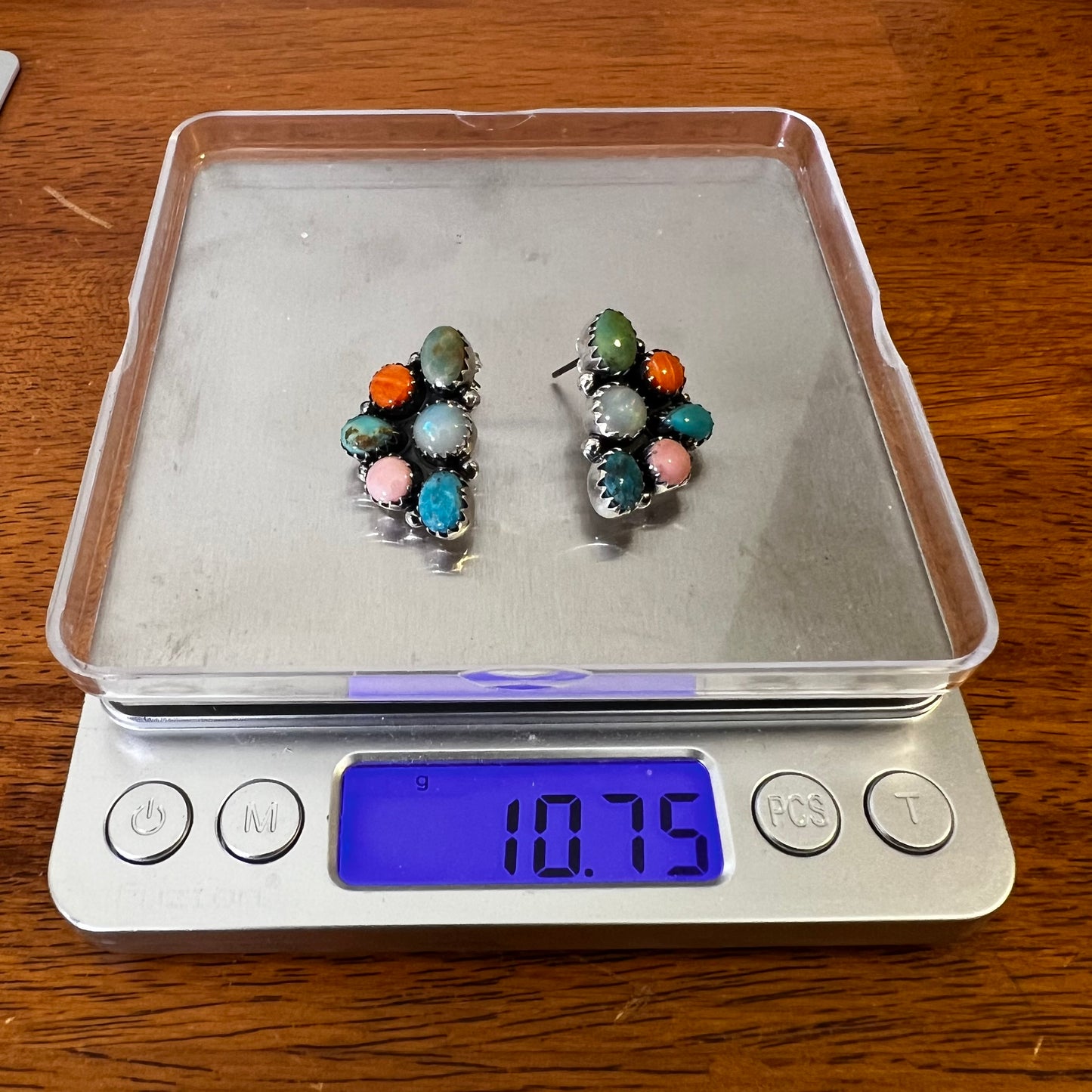 Multistone Cluster Earrings in Sterling Silver | Turquoise, Opal, Pink Conch & Spiny Oyster