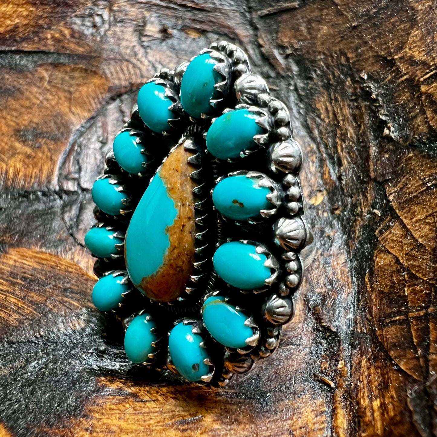 Kingman Turquoise Cluster Statement Ring – Size 8.5 | Sterling Silver