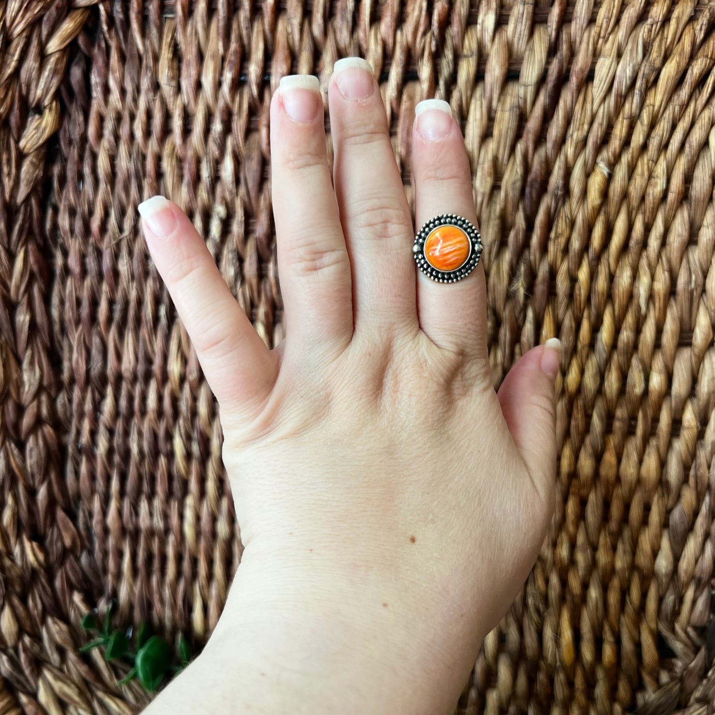 Sterling Silver Orange Spiny Oyster Ring Size 6.75