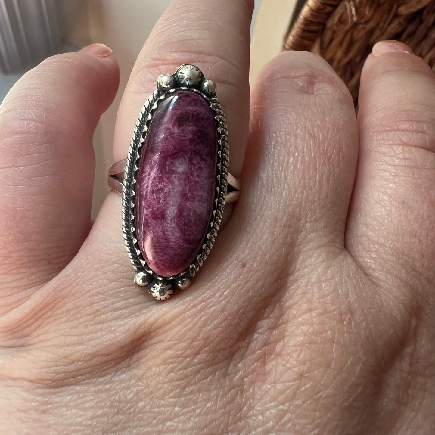 Purple Spiny Oyster Sterling Silver Statement Ring – Size 9