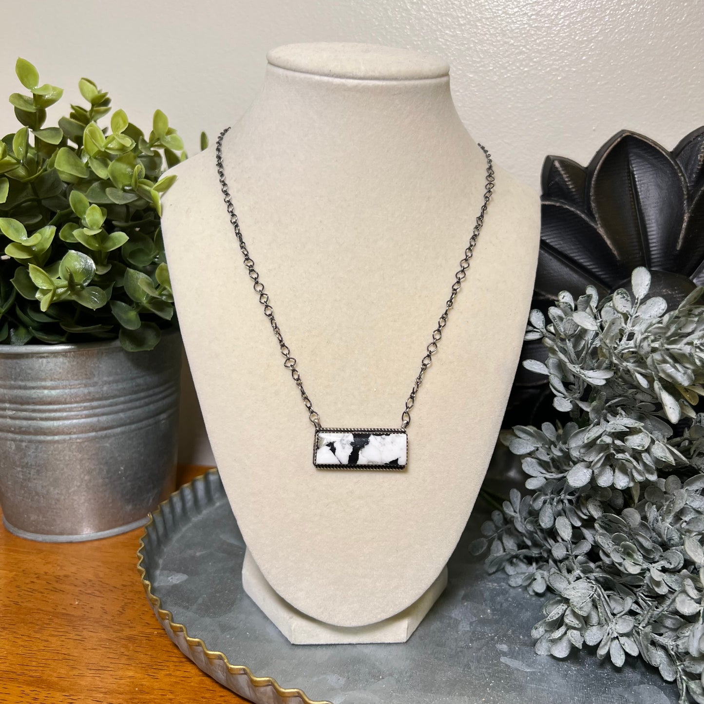 Handmade Sterling Silver White Buffalo Bar Necklace by Tia Long