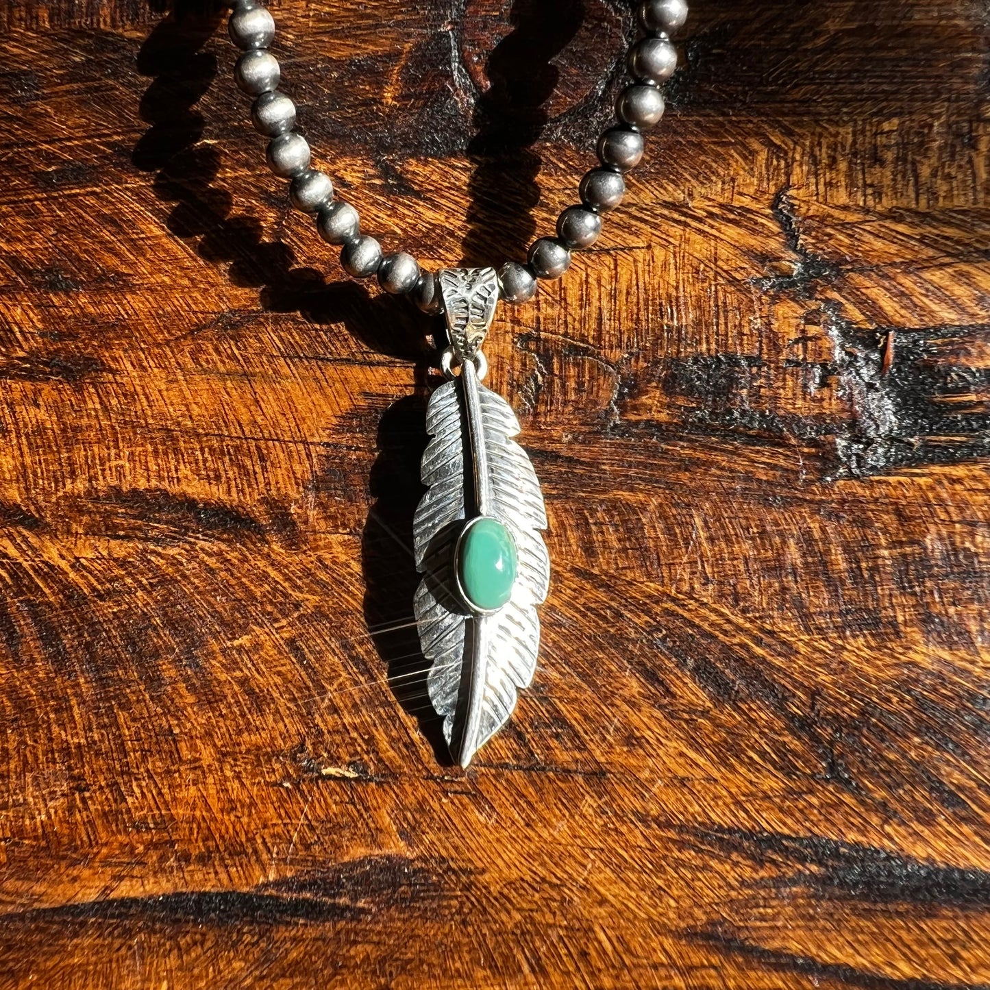 Sterling Silver | Kingman Turquoise Feather Pendant