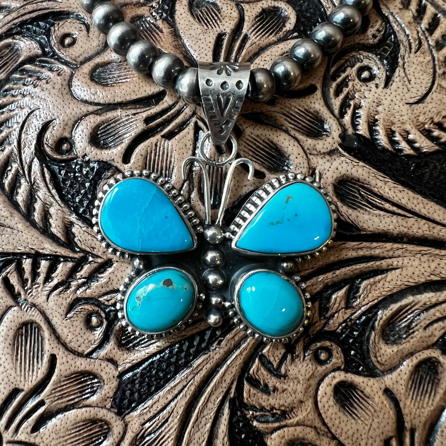 Sterling Silver Kingman Turquoise Butterfly Pendant