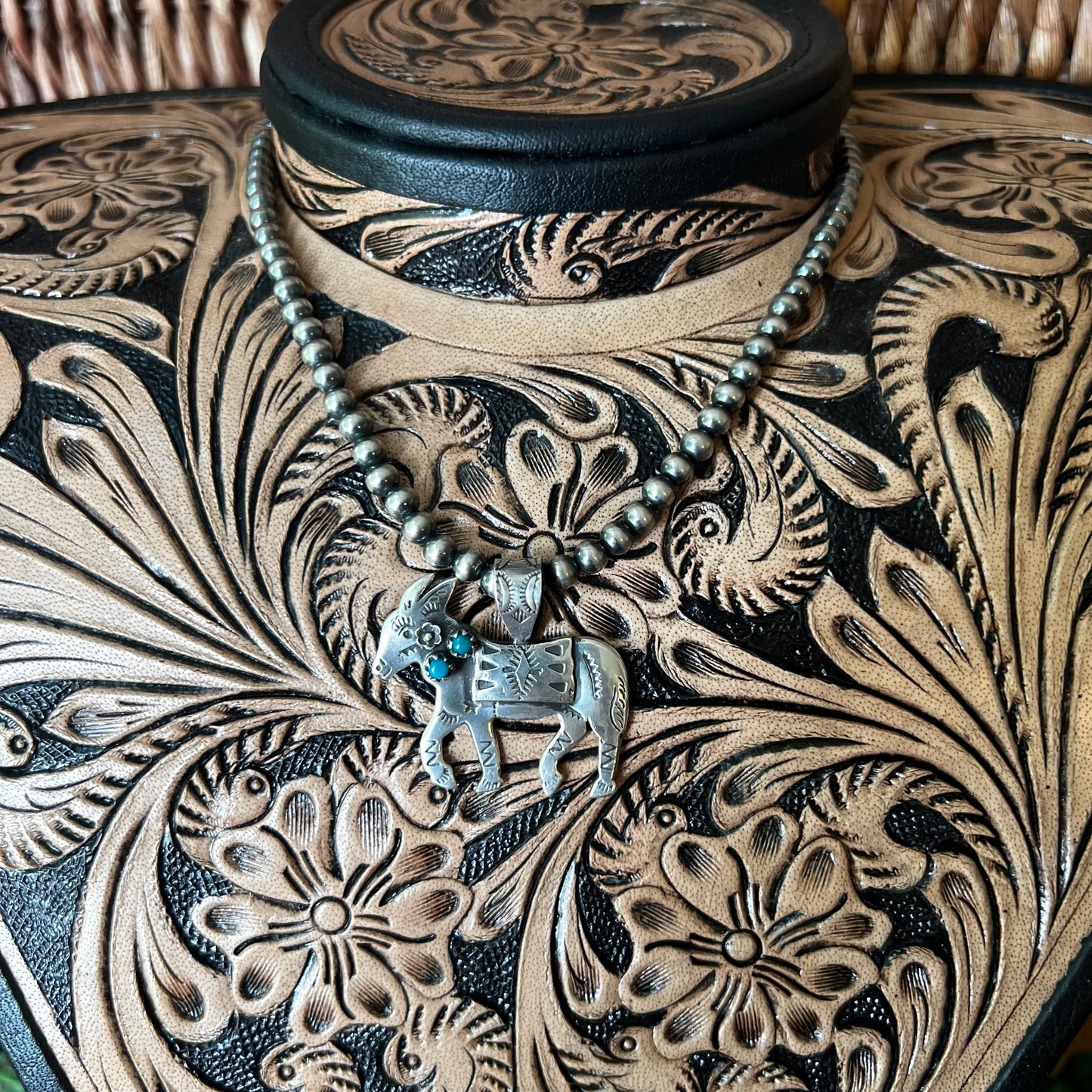 Handmade Sterling Silver Kingman Turquoise Donkey Pendant