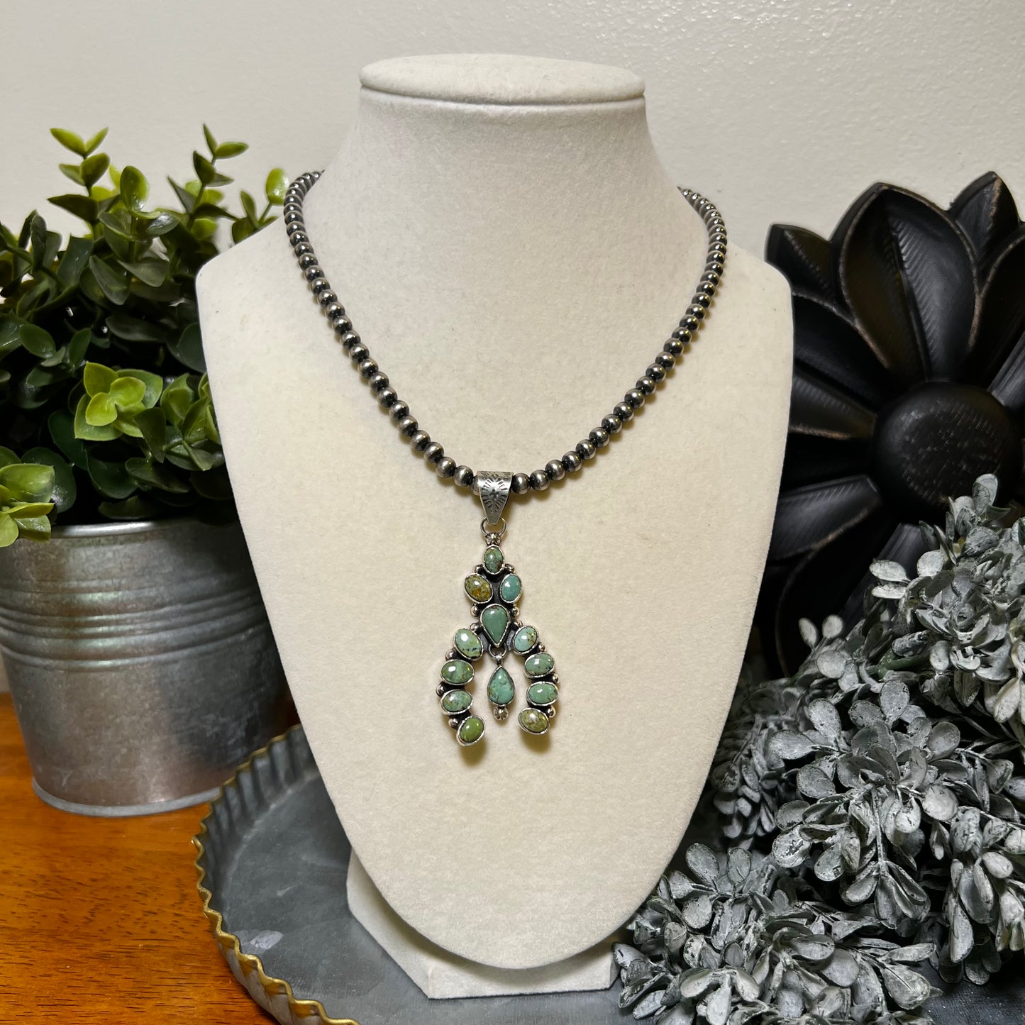 Kingman Turquoise Cluster Naja Pendant – Sterling Silver Southwestern