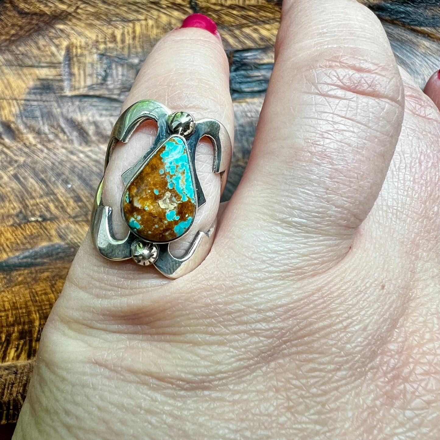Sterling Silver Kingman Turquoise Cutout Ring – Size 6
