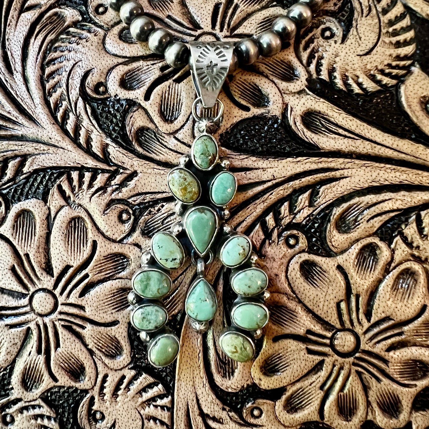 Kingman Turquoise Cluster Naja Pendant – Sterling Silver Southwestern