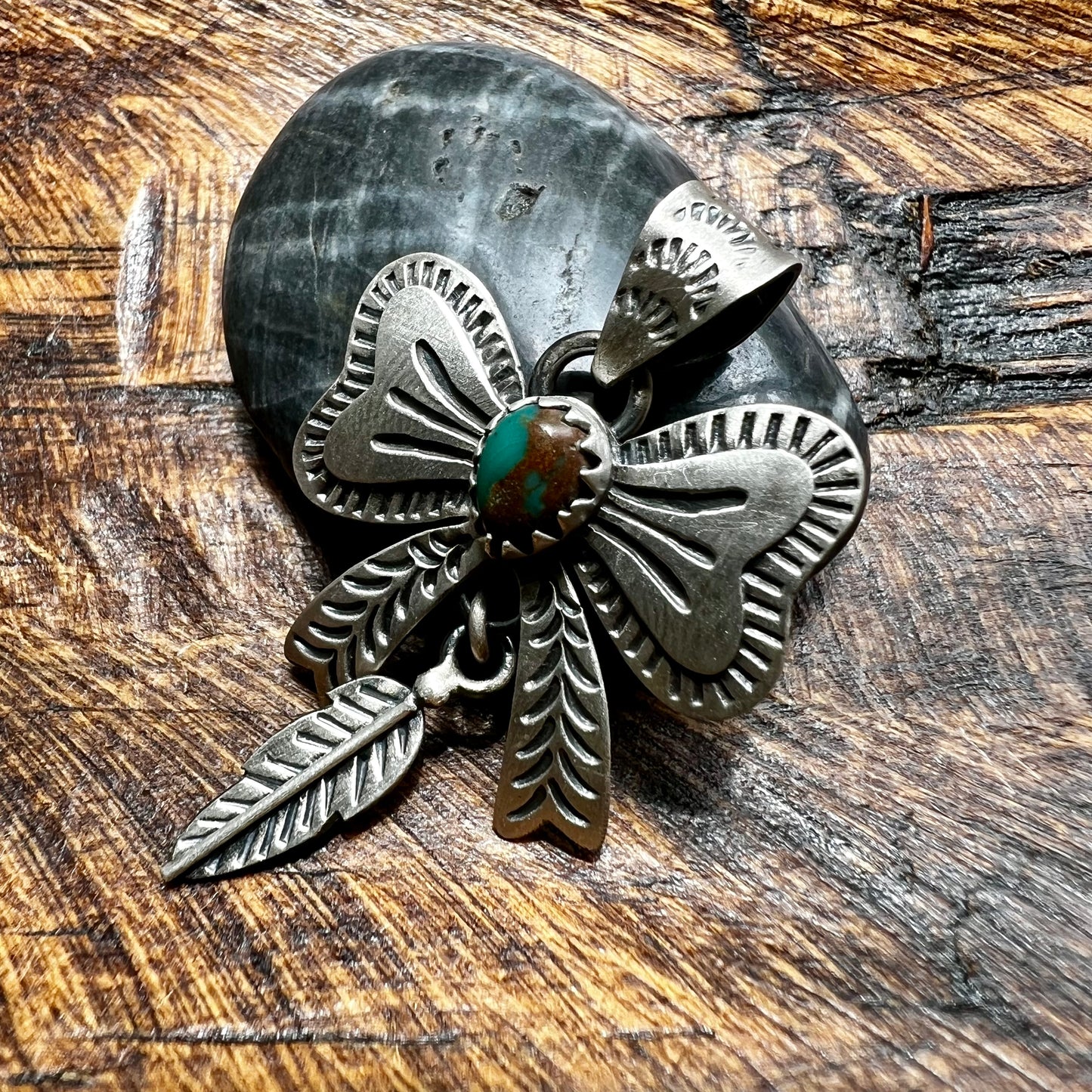 Sterling Silver Fox Turquoise Bow Pendant