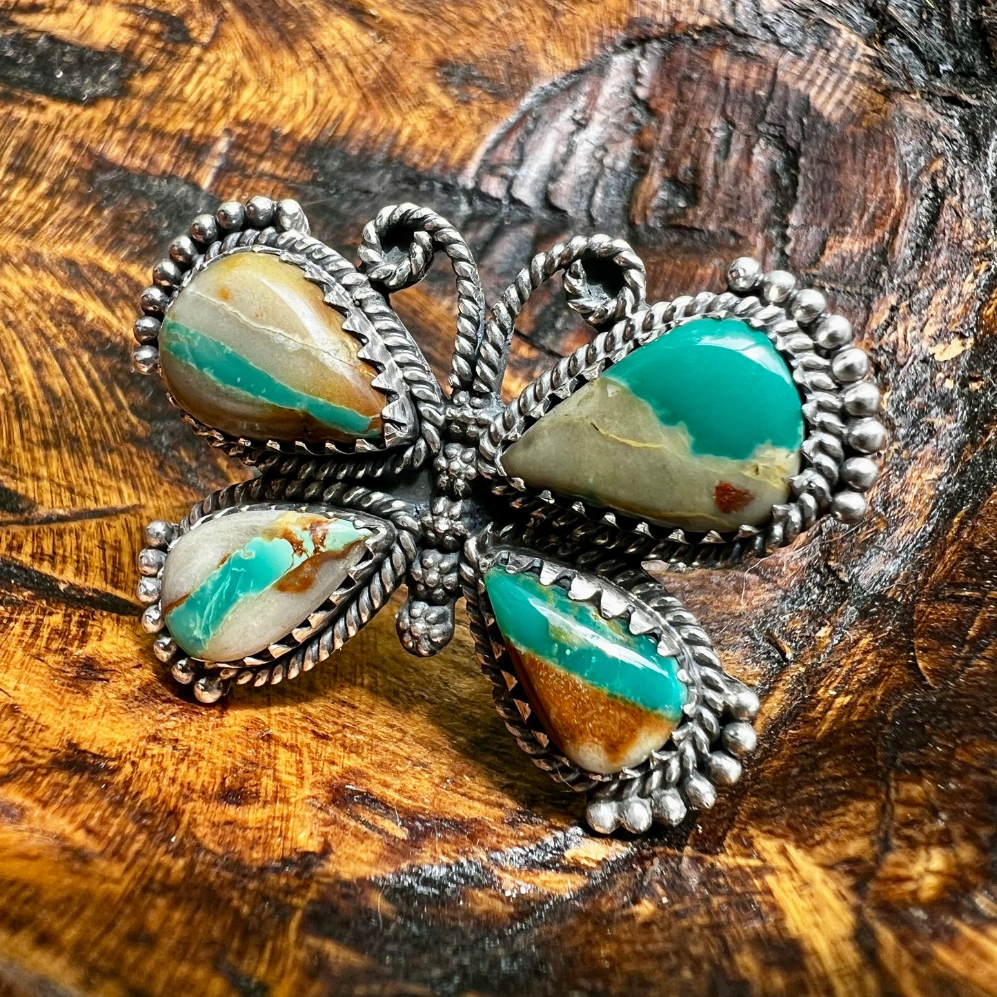 Ribbon Turquoise Butterfly Statement Ring | Sterling Silver Adjustable