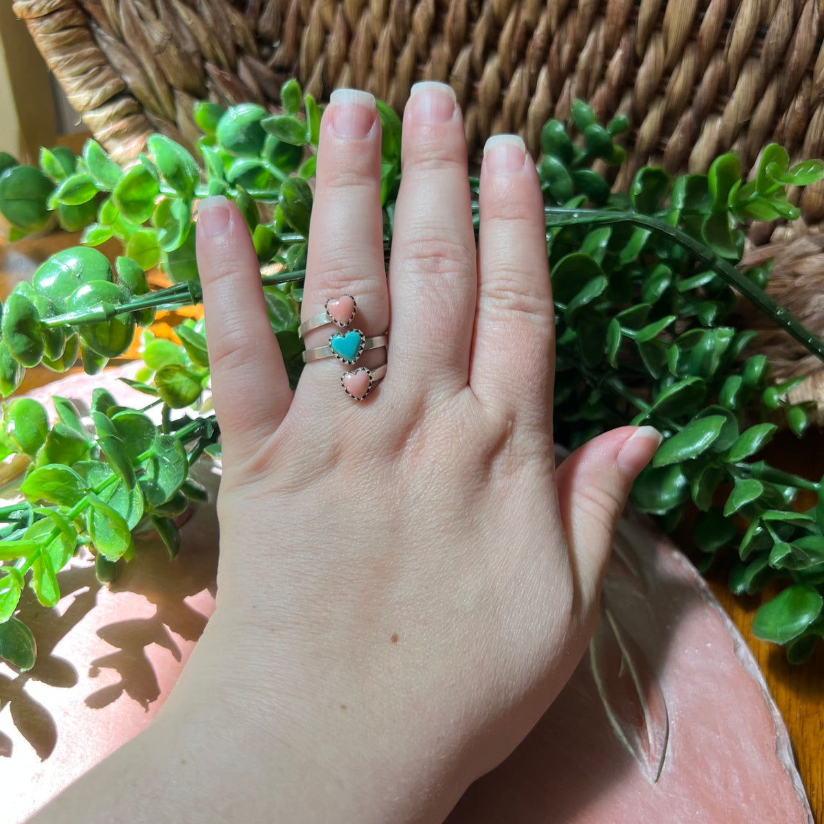 Sterling Silver Kingman Turquoise & Queen Conch Heart Wrap Ring