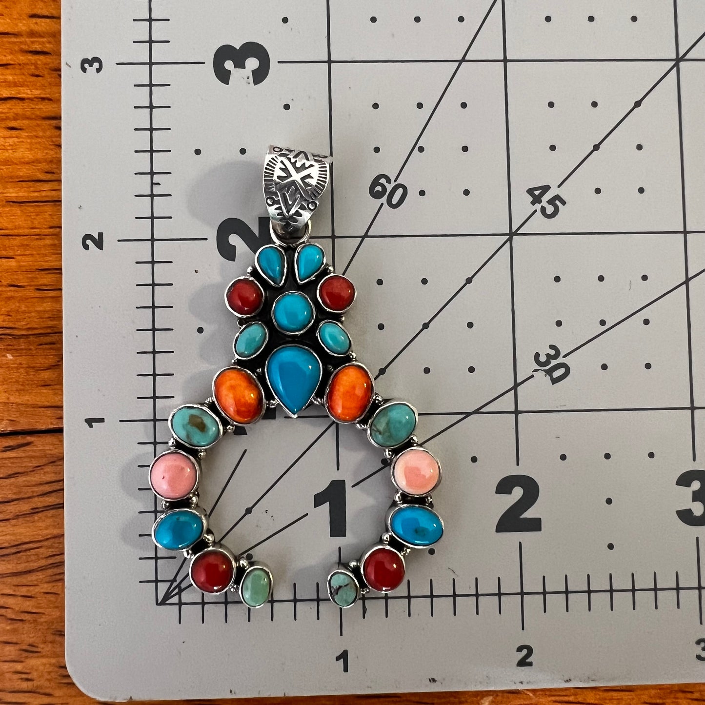 Multi Stone Naja Pendant – Kingman Turquoise, Coral & Conch – Sterling Silver