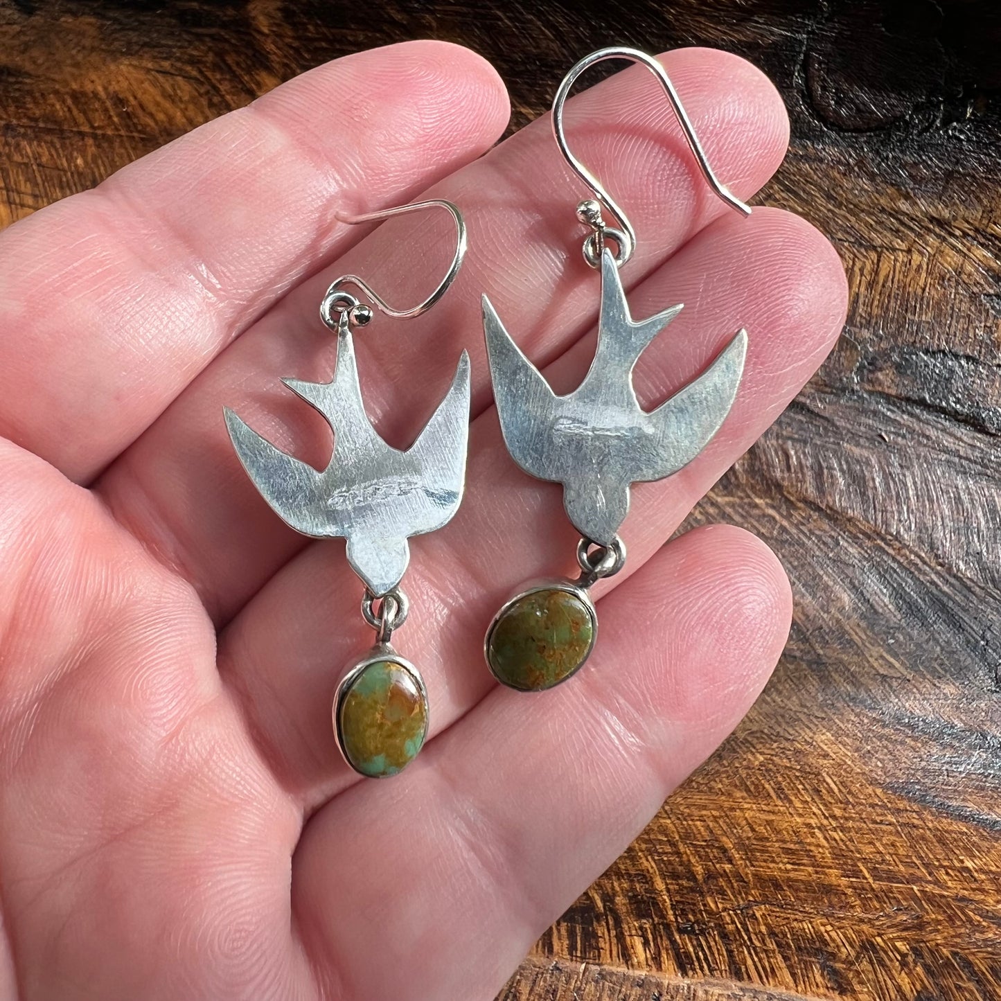 Sterling Silver Bird Earrings with Kingman Turquoise