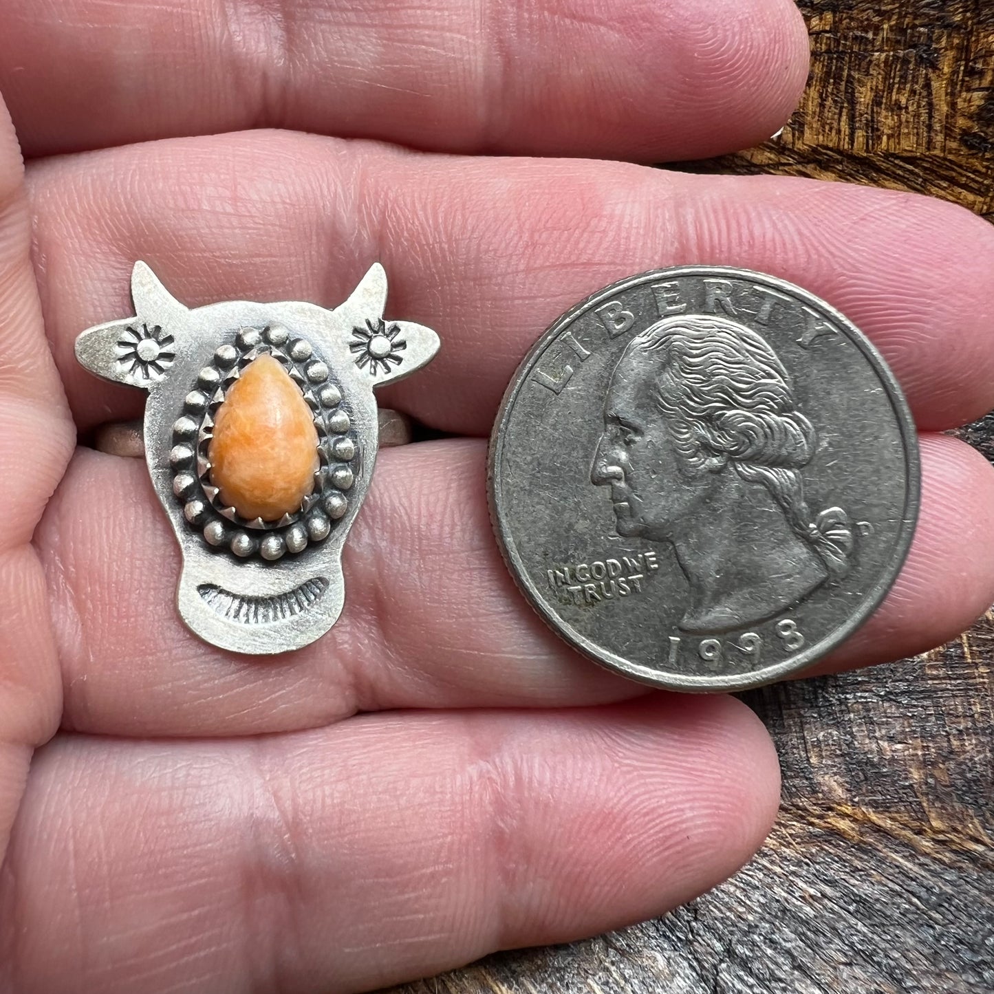 Sterling Silver Spiny Oyster Cow Ring | Adjustable Southwestern Statement Ring