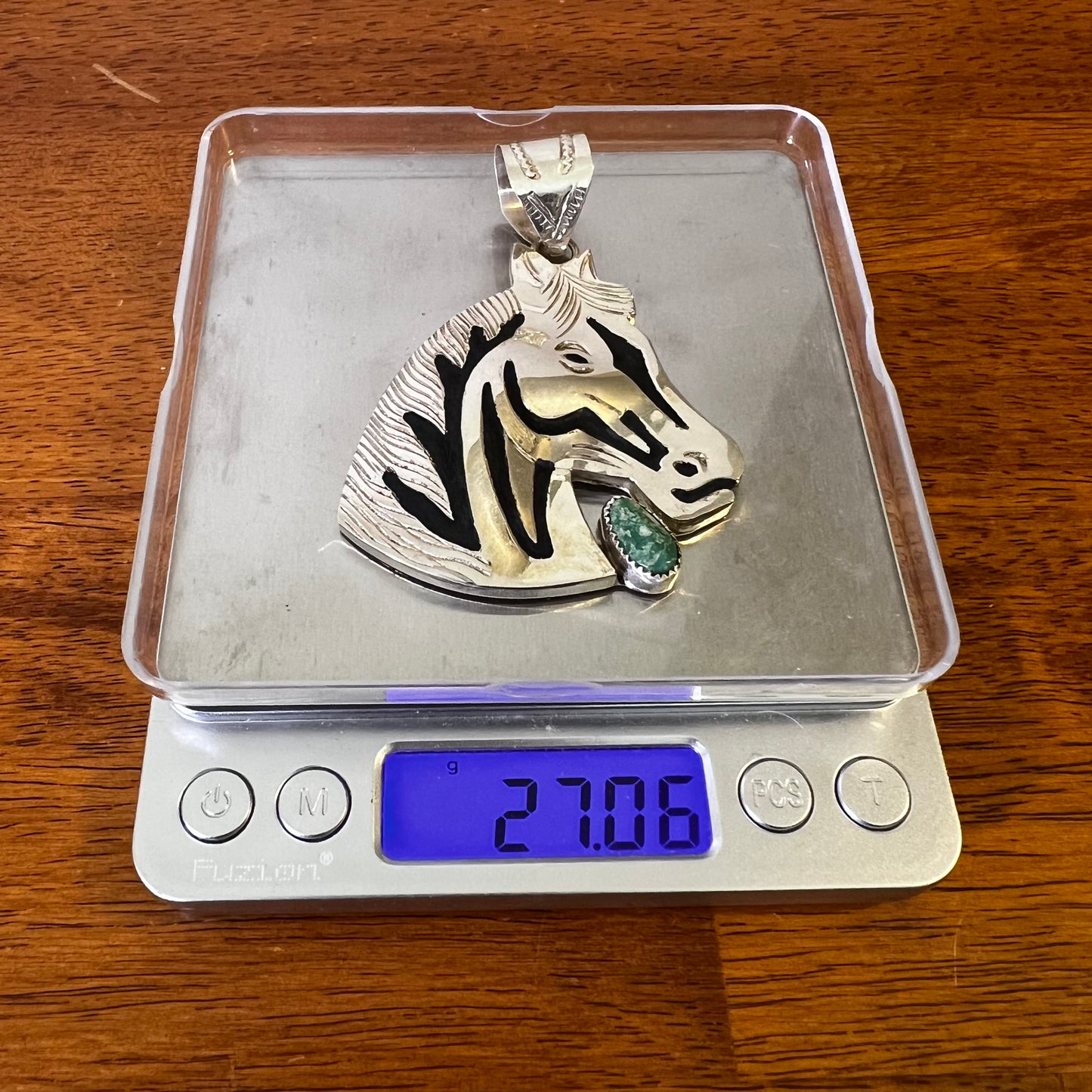 Alonzo Mariano Navajo Sterling Silver Horse Kingman Turquoise Pendant Signed