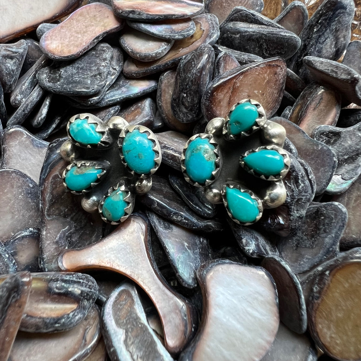 Sterling Silver Kingman Turquoise Cluster Stud Earrings