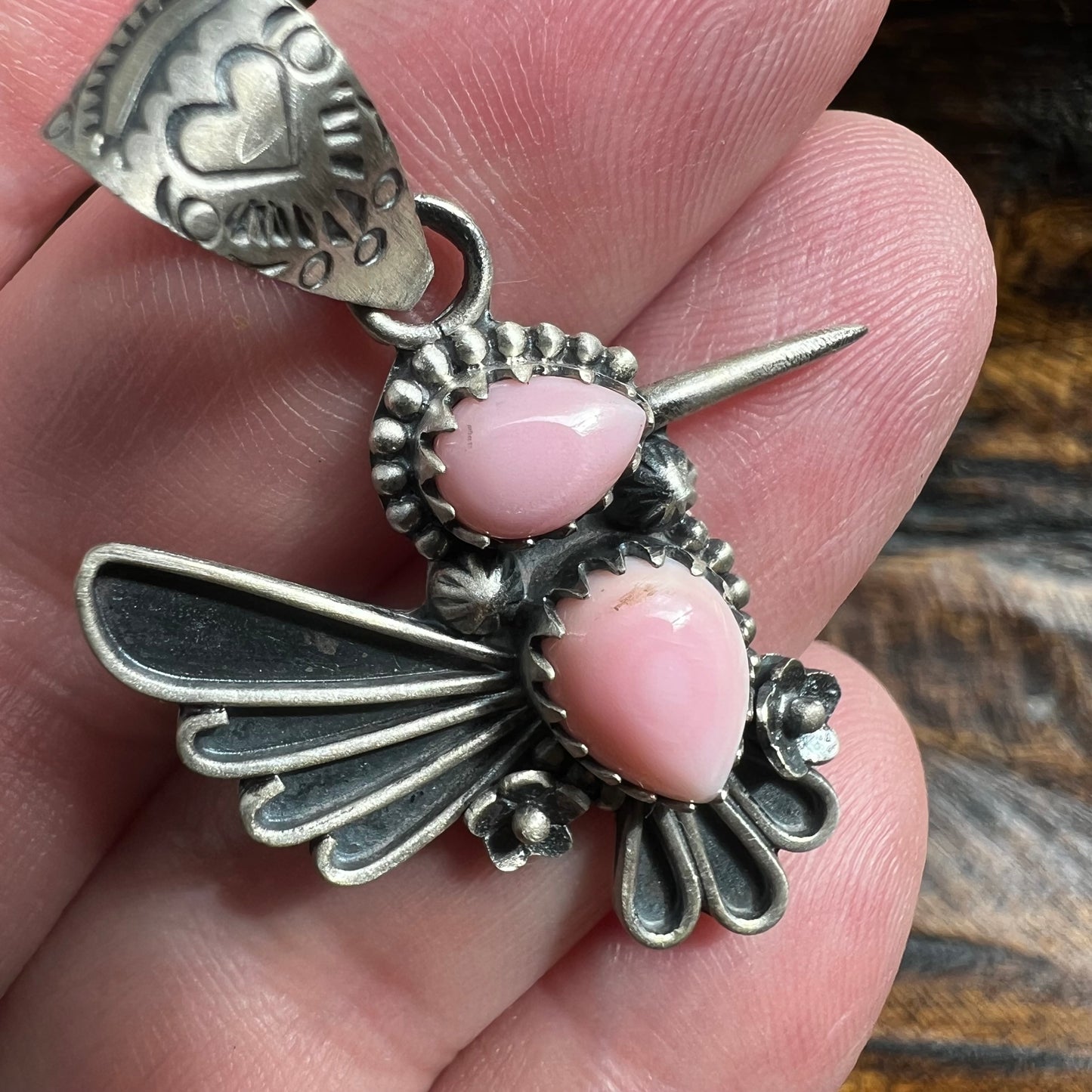 Sterling Silver Pink Queen Conch Hummingbird Pendant
