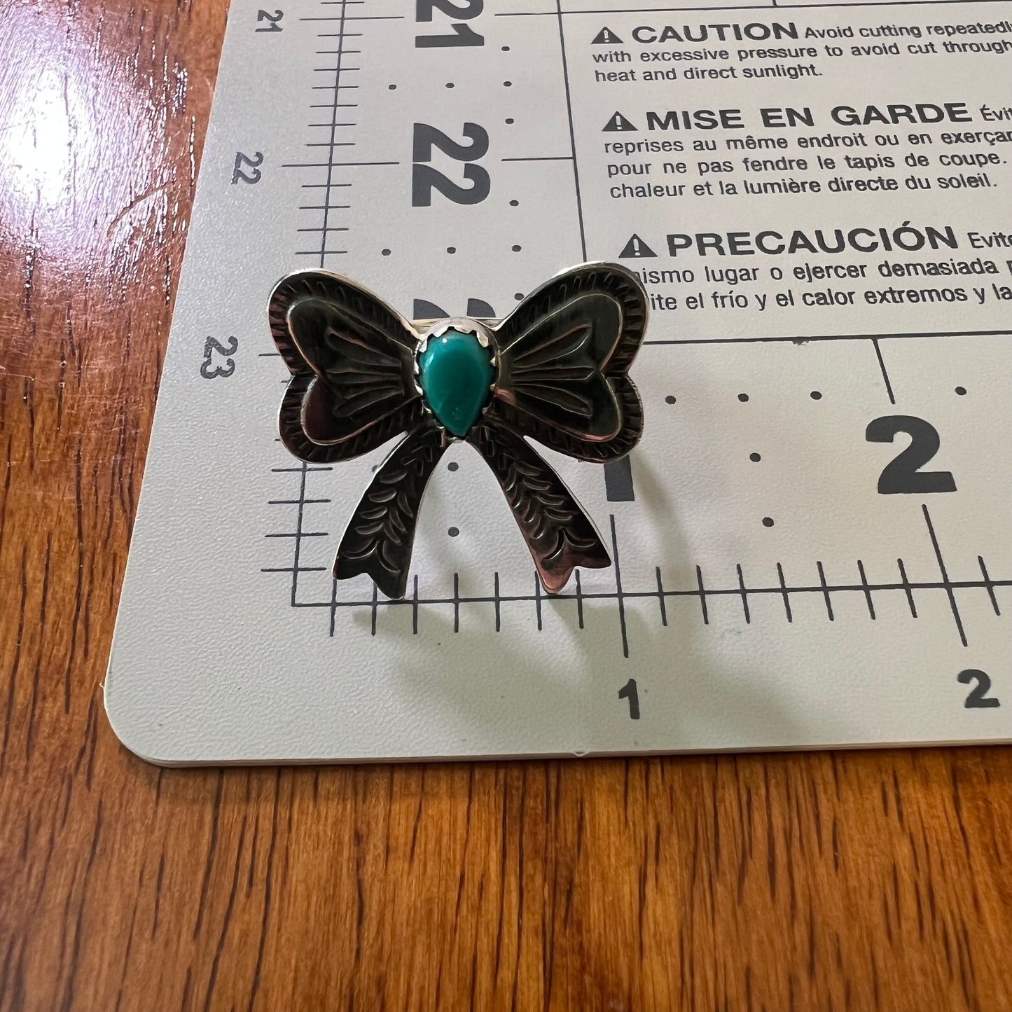 925 Sterling Silver Kingman Turquoise Bow Ring Size 8 Western Statement Ring