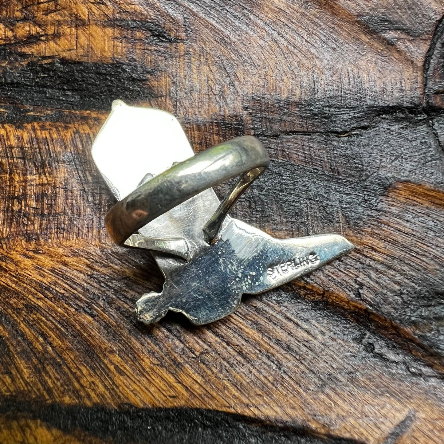 Sterling Silver Pink Conch Cowboy Boot Ring with Kingman Turquoise – Size 7.5