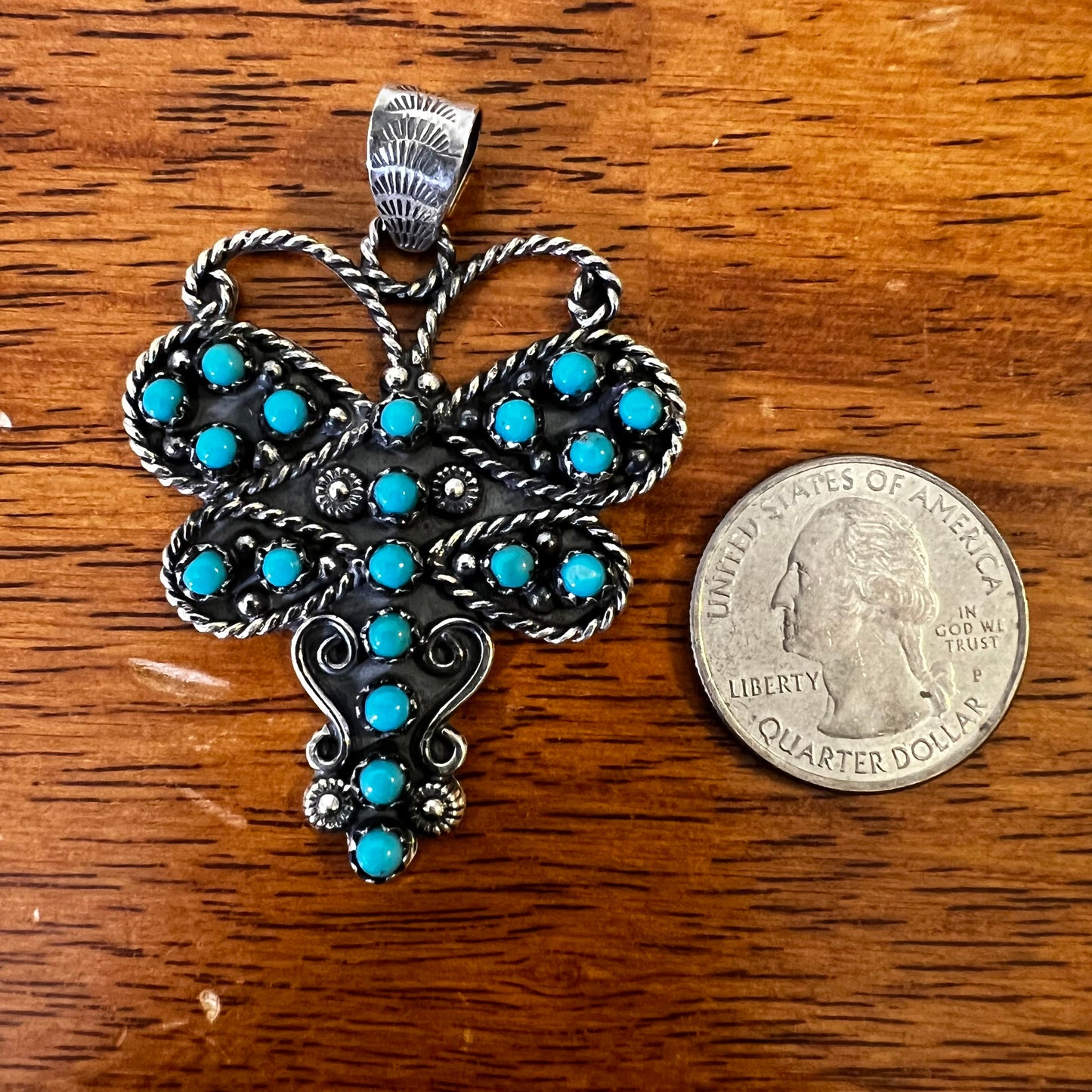 Kingman Turquoise Dragonfly Pendant in Sterling Silver