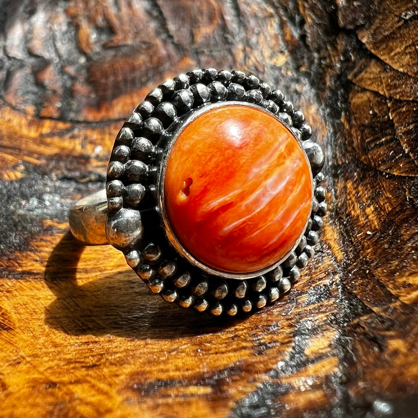 Sterling Silver Orange Spiny Oyster Ring Size 6.75