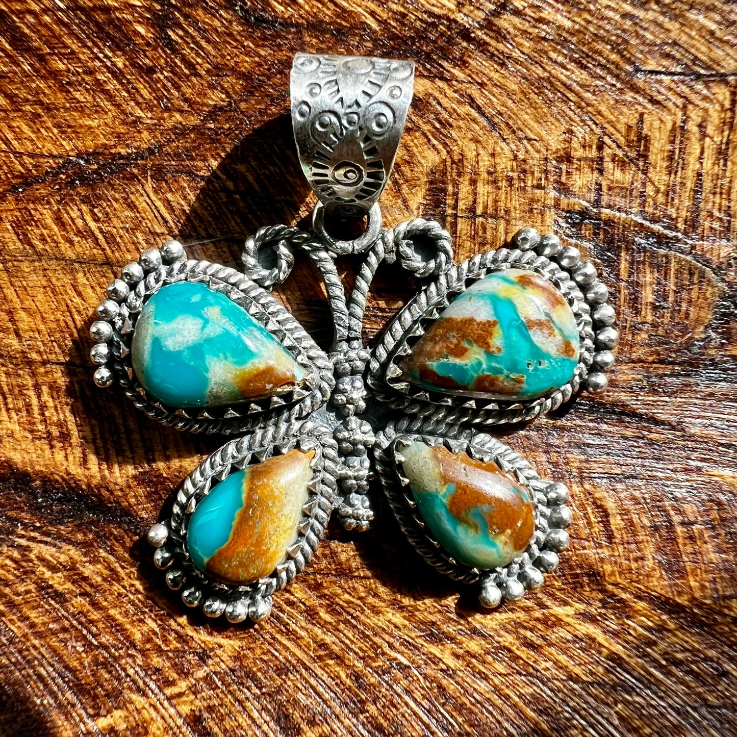 Ribbon Turquoise Statement Butterfly Pendant in Sterling Silver
