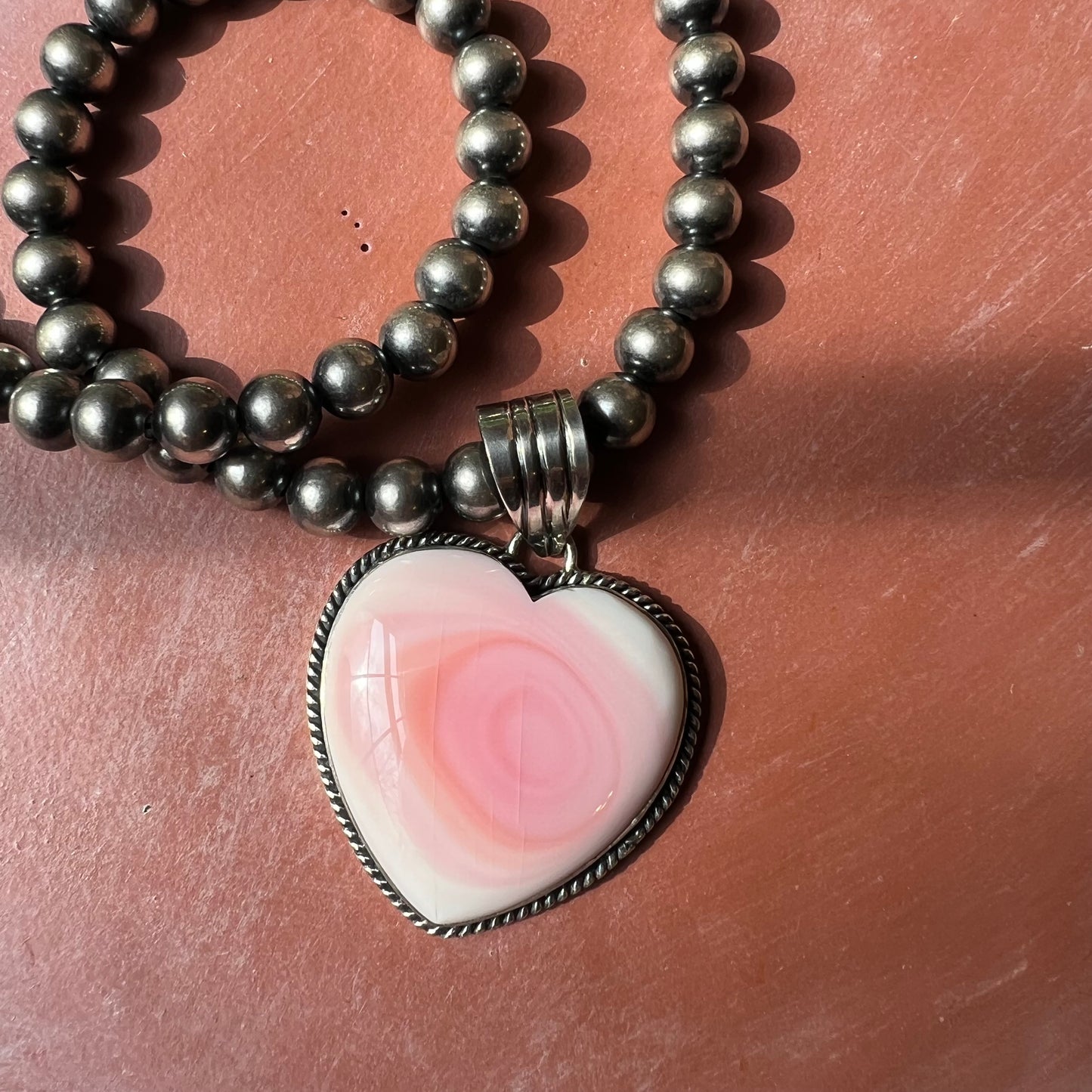 Blush Swirl Queen Conch Heart Pendant