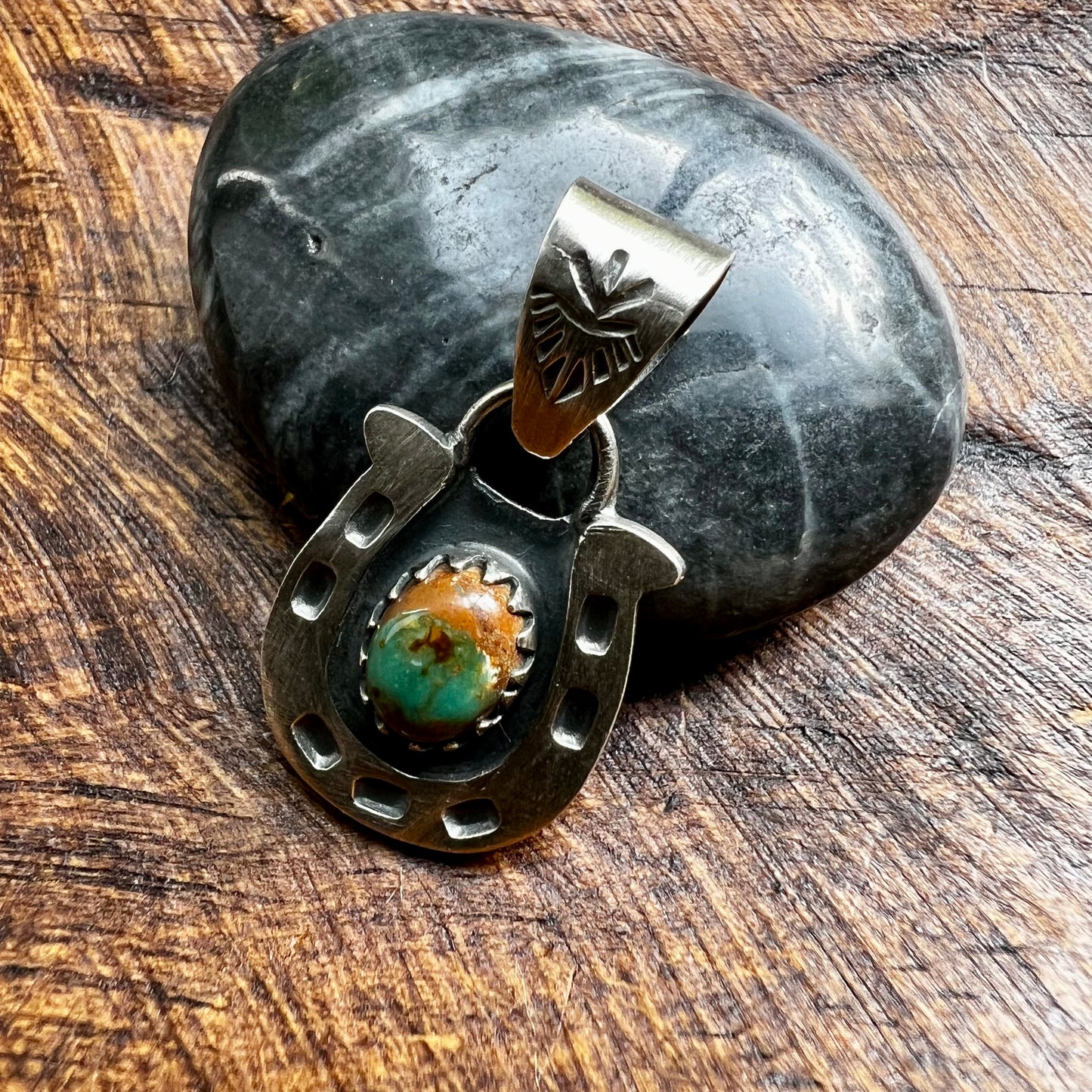 Kingman Turquoise Sterling Silver Horseshoe Pendant