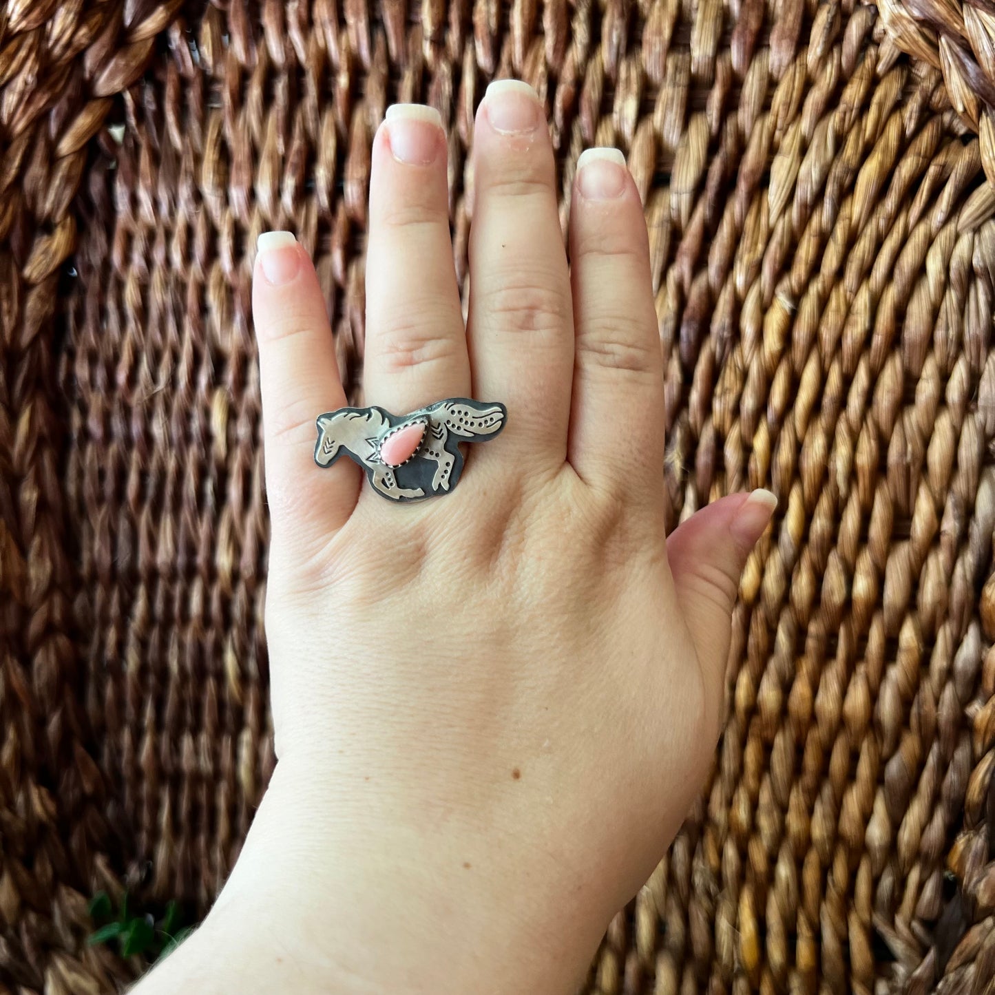 Sterling Silver Queen Conch Running Horse Ring Adjustable
