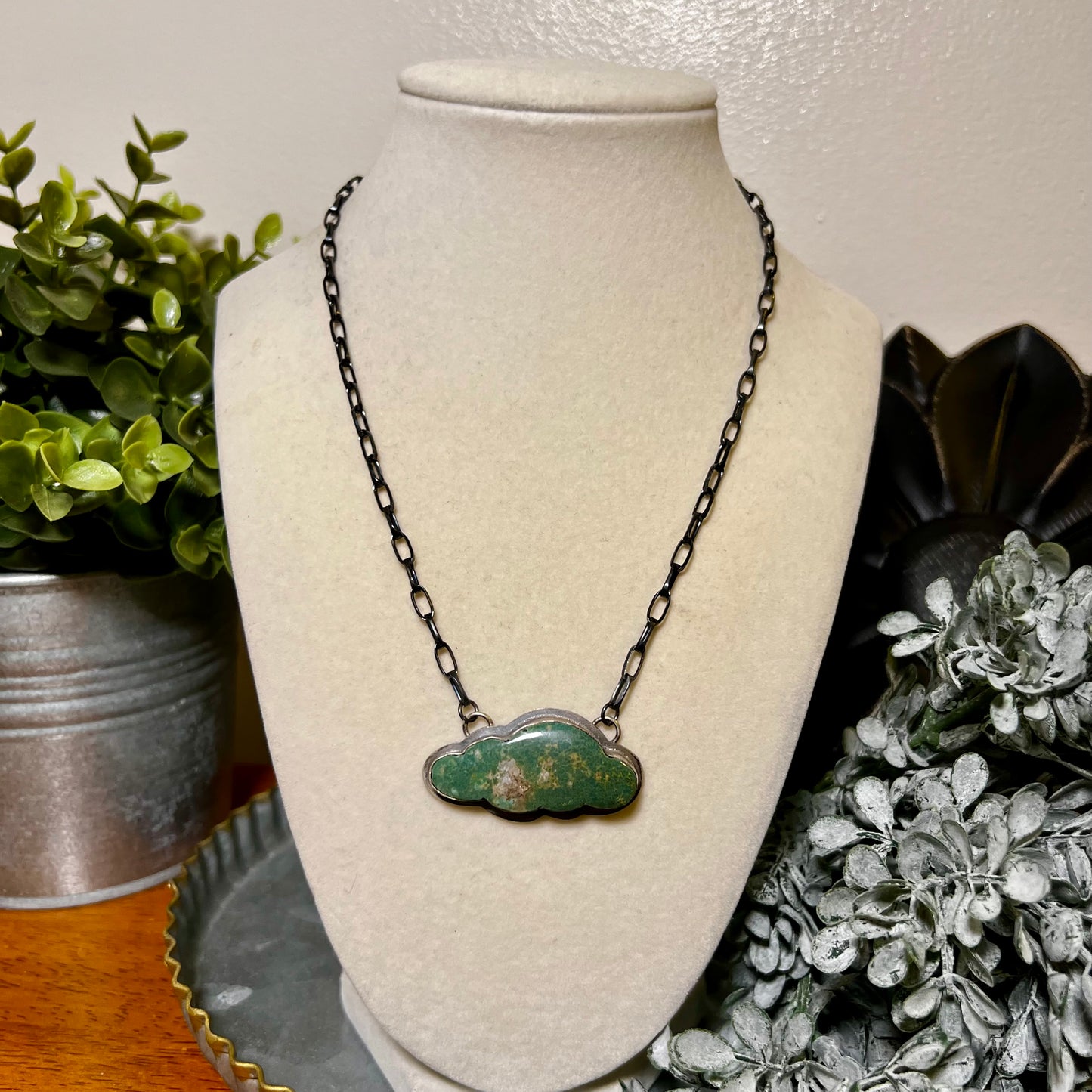 Tony Yazzie Navajo Kingman Turquoise Cloud Necklace Sterling Silver Handmade