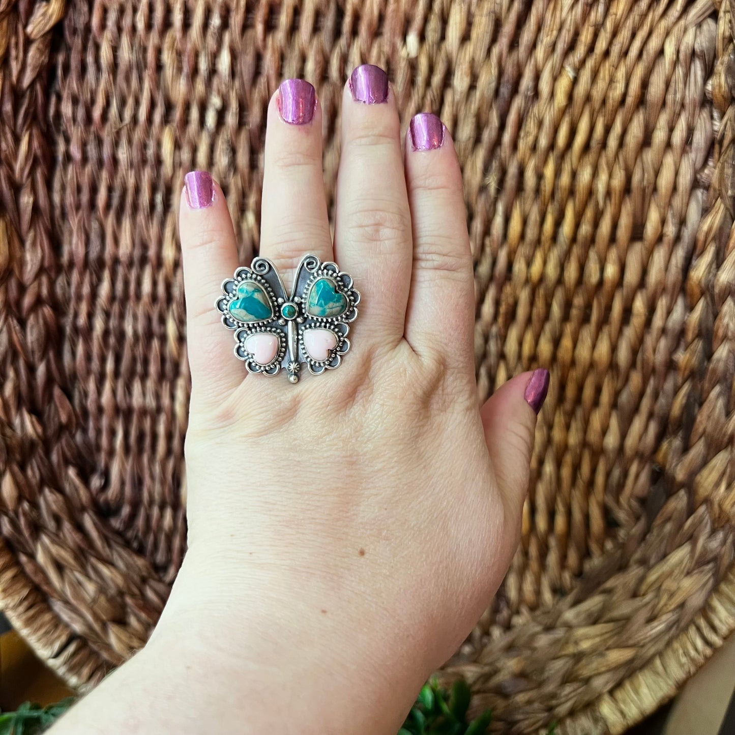 Ribbon Turquoise & Queen Conch Butterfly Statement Ring