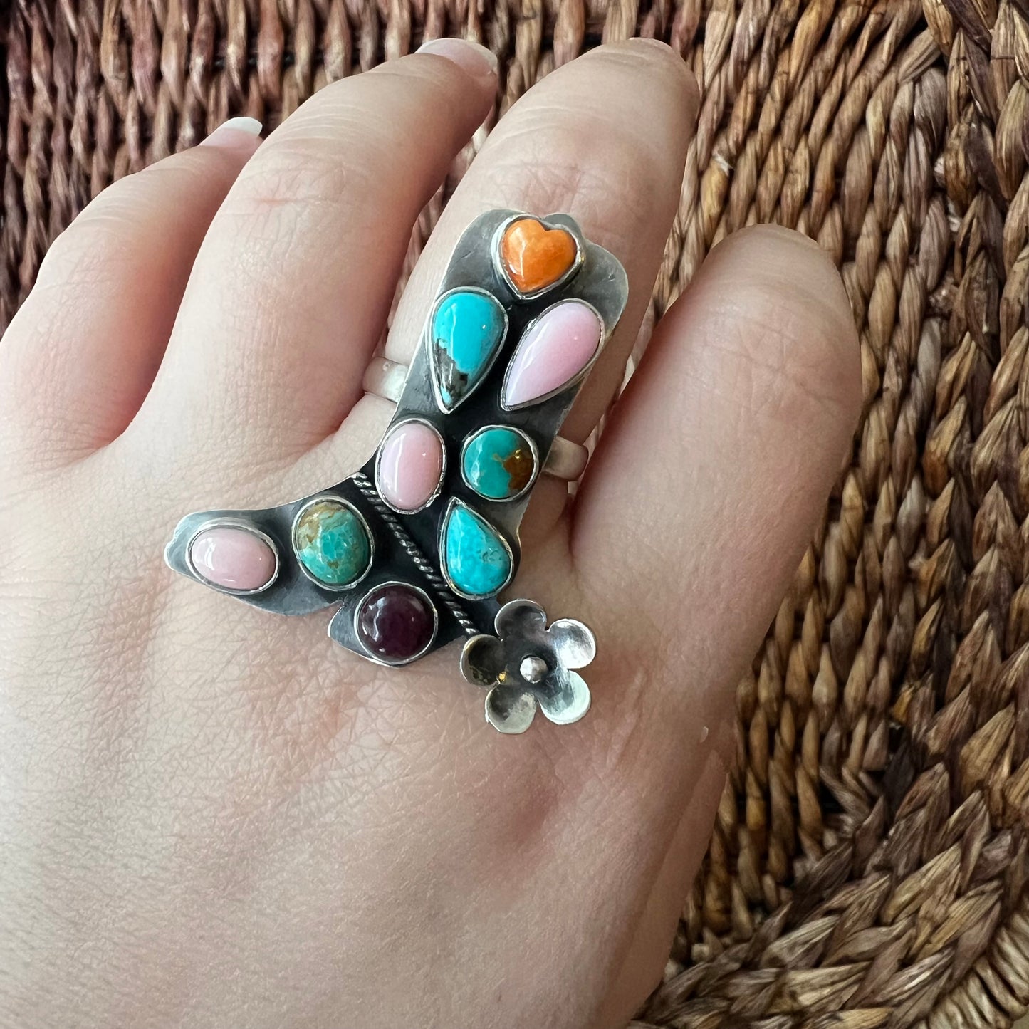 Sterling Silver | Multi Stone Statement Boot Ring | Size 10.5 Adjustable