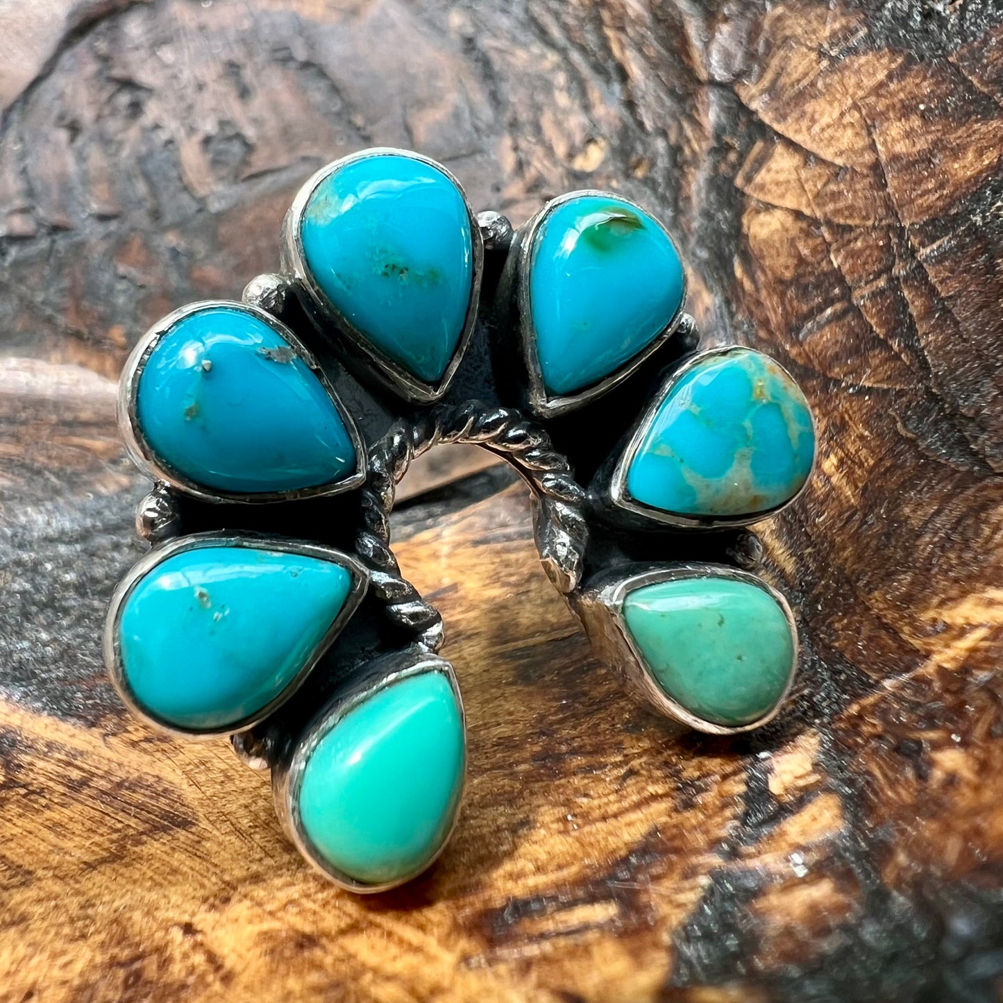 Kingman Turquoise Naja Cluster Ring – Sterling Silver Statement, Size 8