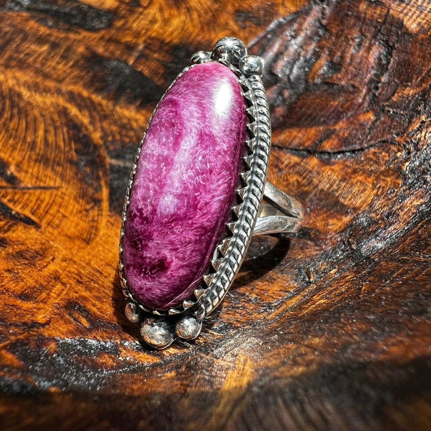Purple Spiny Oyster Sterling Silver Statement Ring – Size 9